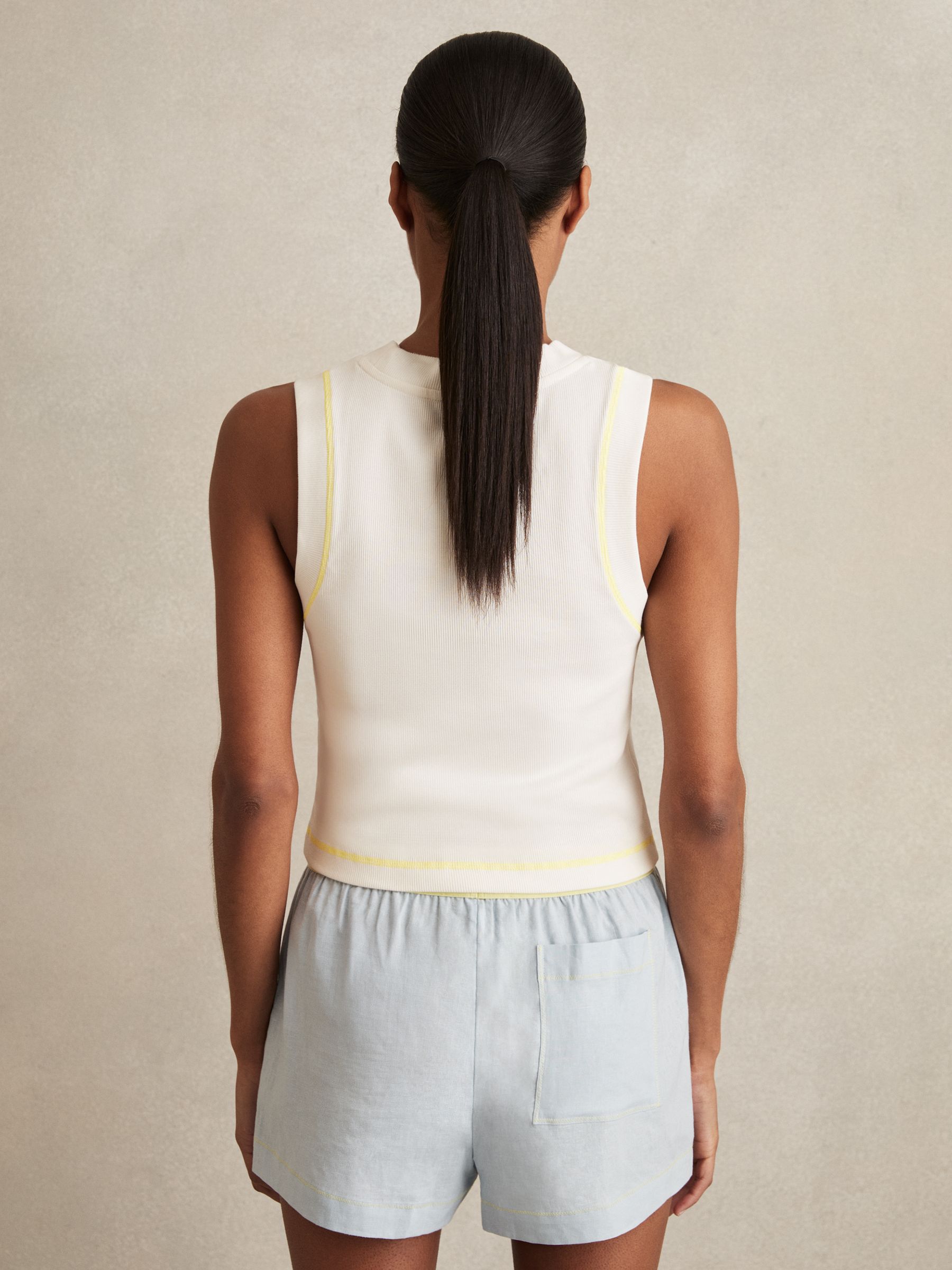 Stretch-Cotton Ribbed Vest in White - Image 5 of 6