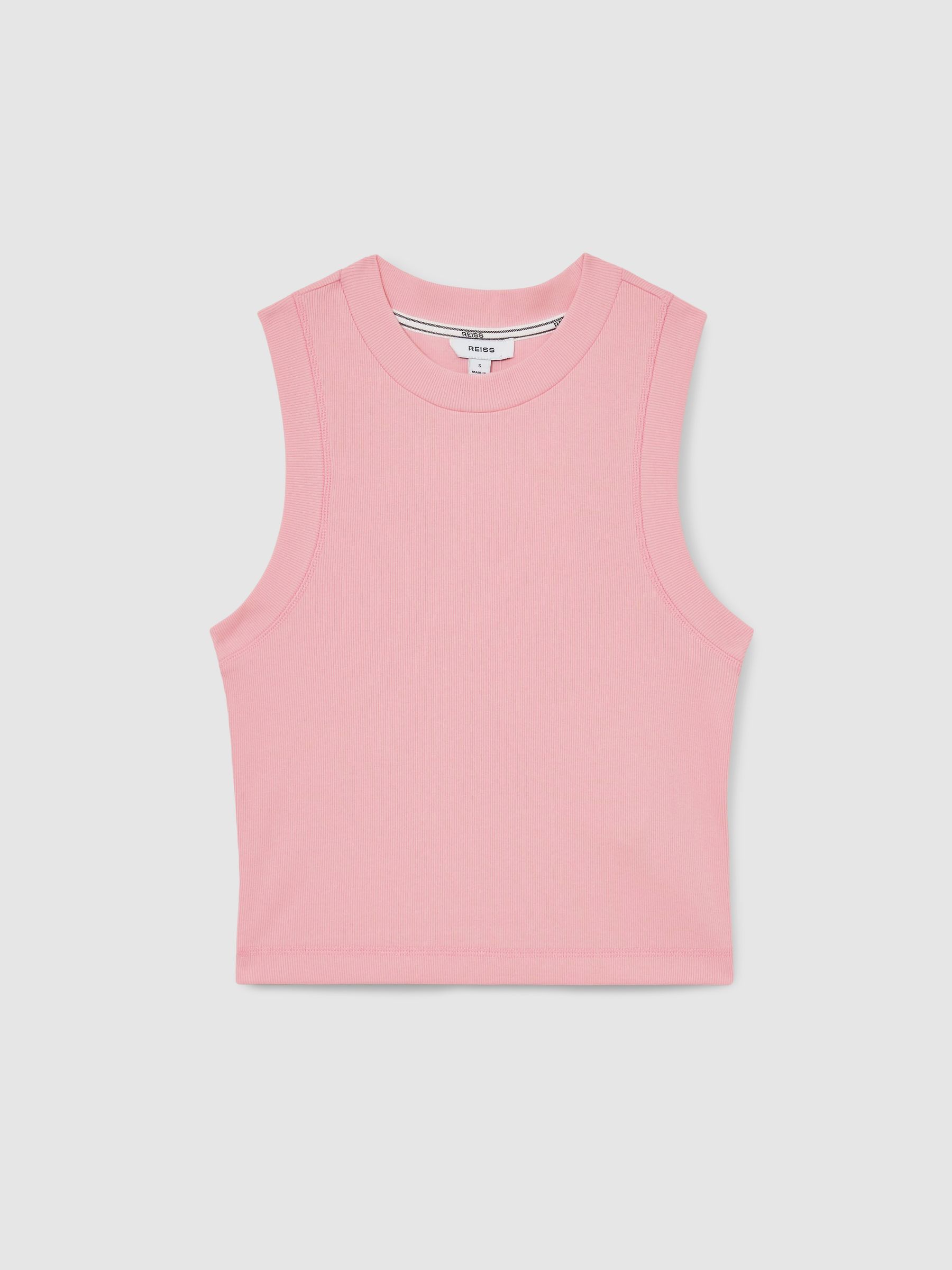 Stretch-Cotton Ribbed Vest in Pink - Image 2 of 5