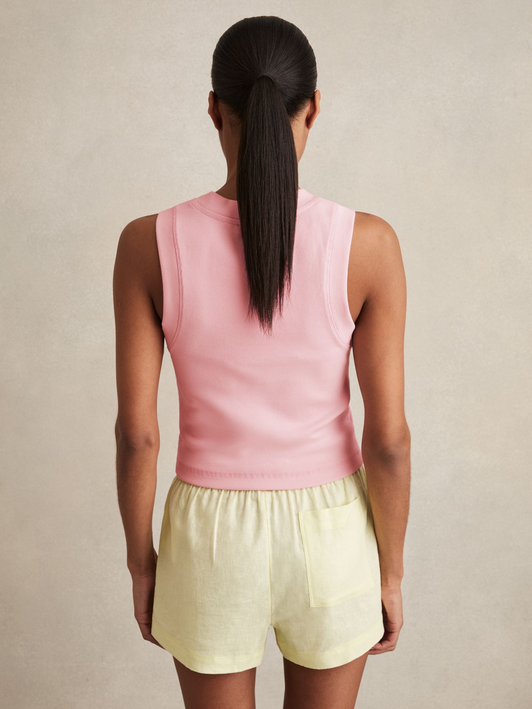 Stretch-Cotton Ribbed Vest in Pink - Image 3 of 5