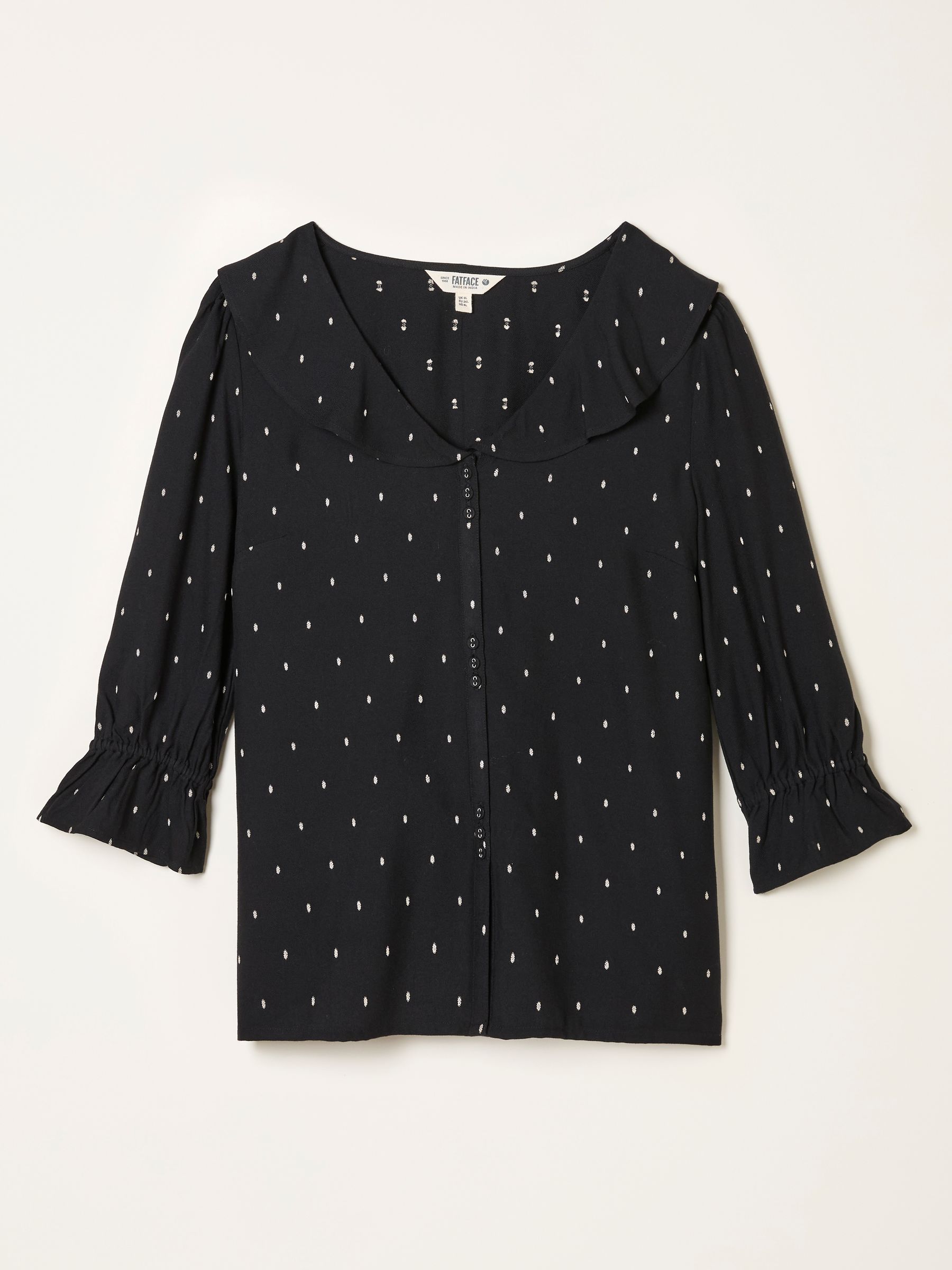 【eLLa】dobby dot organdy blouse (black) YOURS Plus Size Black Tie Neck Dobby Blouse | Yours Clothing