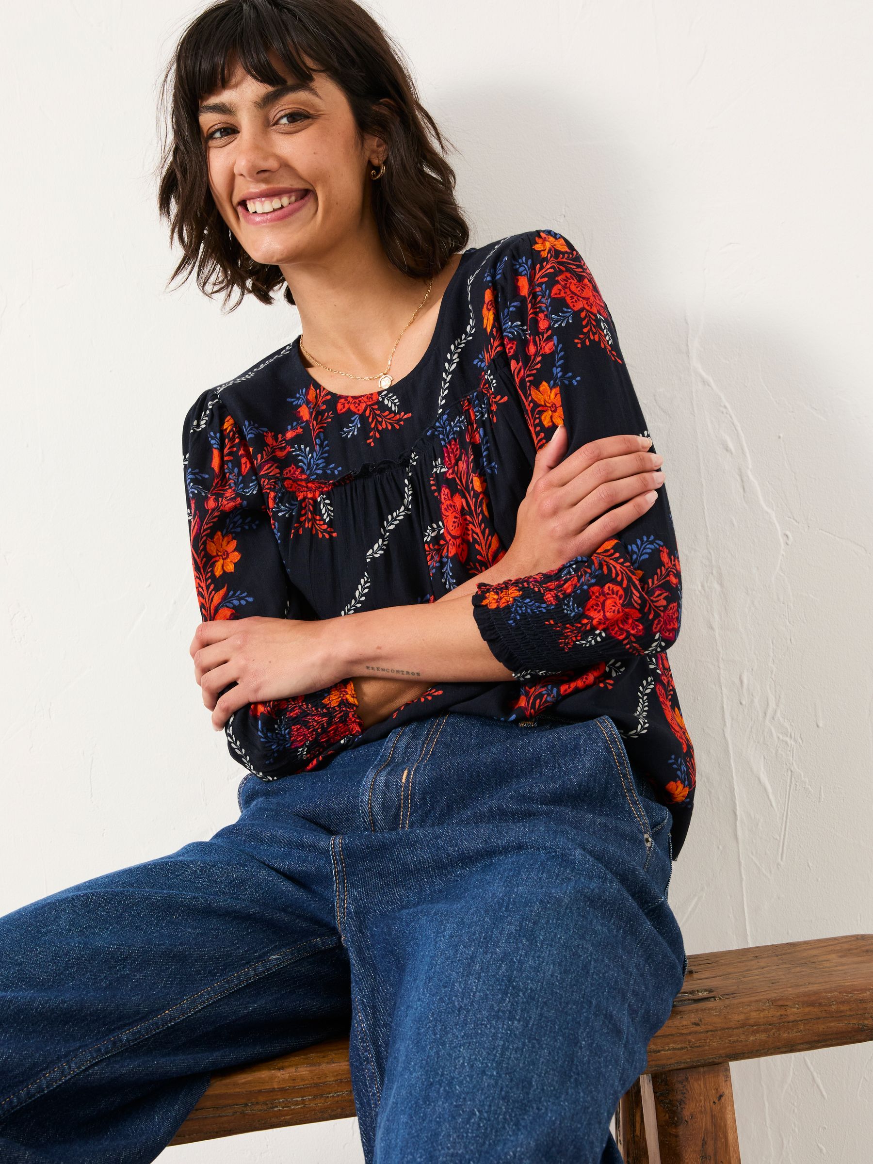 Shelley Navy Folk Floral Blouse - Image 3 of 5