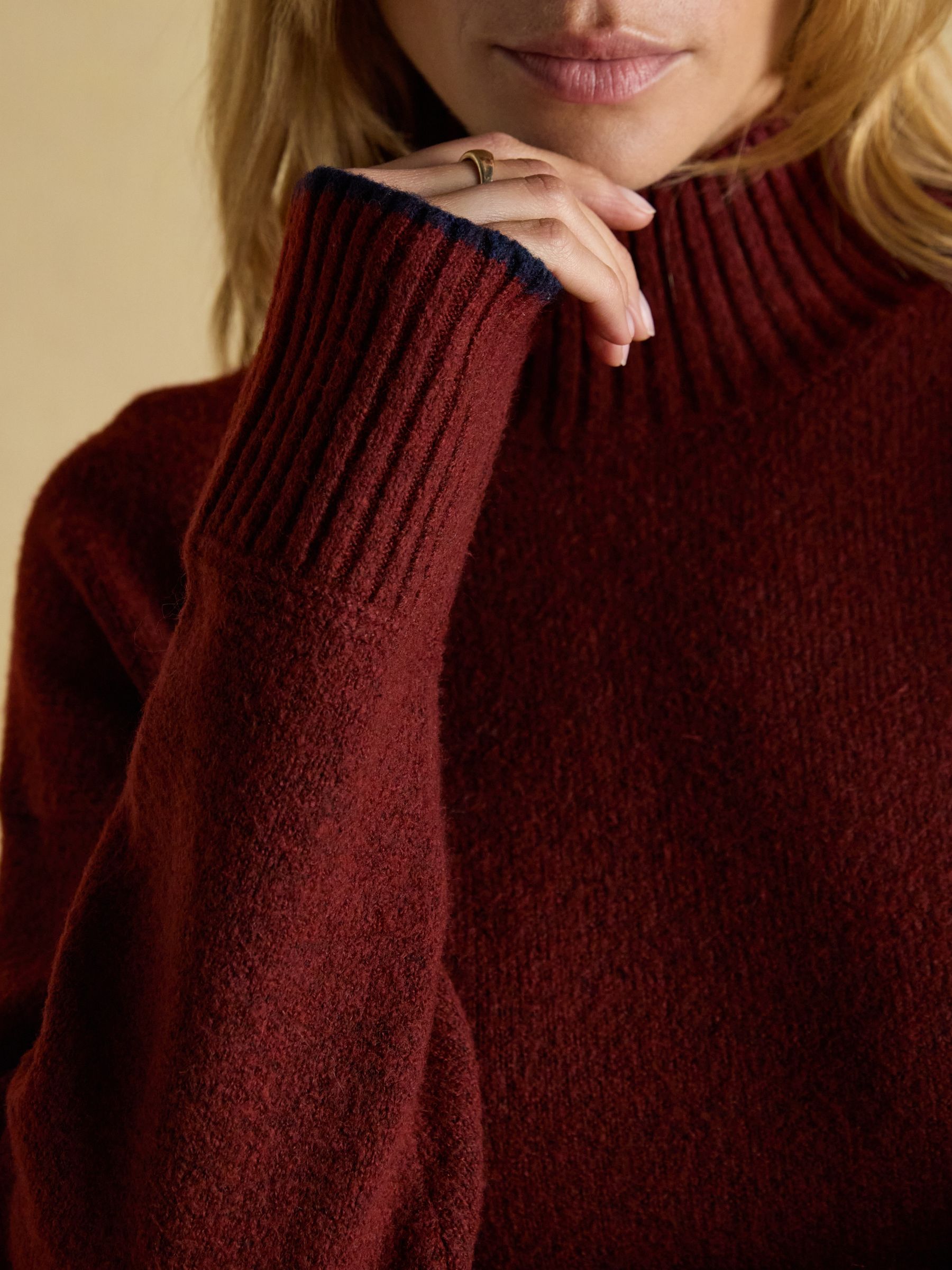 Hailey Wine Red High Neck Knitted Dress - Image 5 of 9