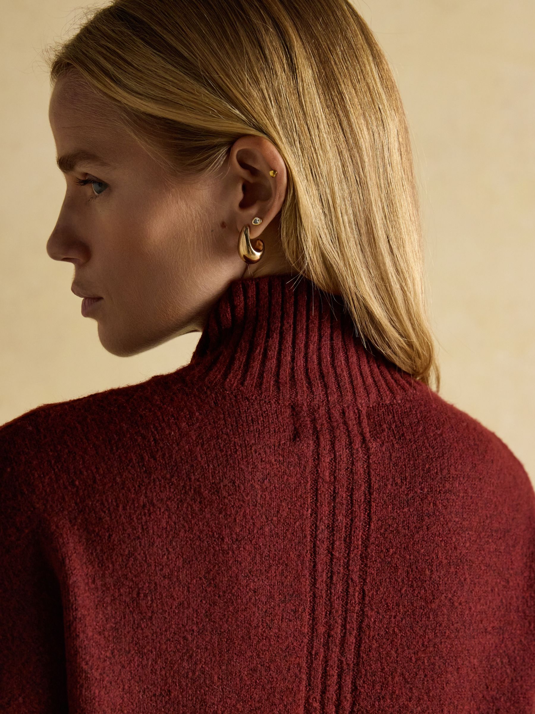 Hailey Wine Red High Neck Knitted Dress - Image 7 of 9