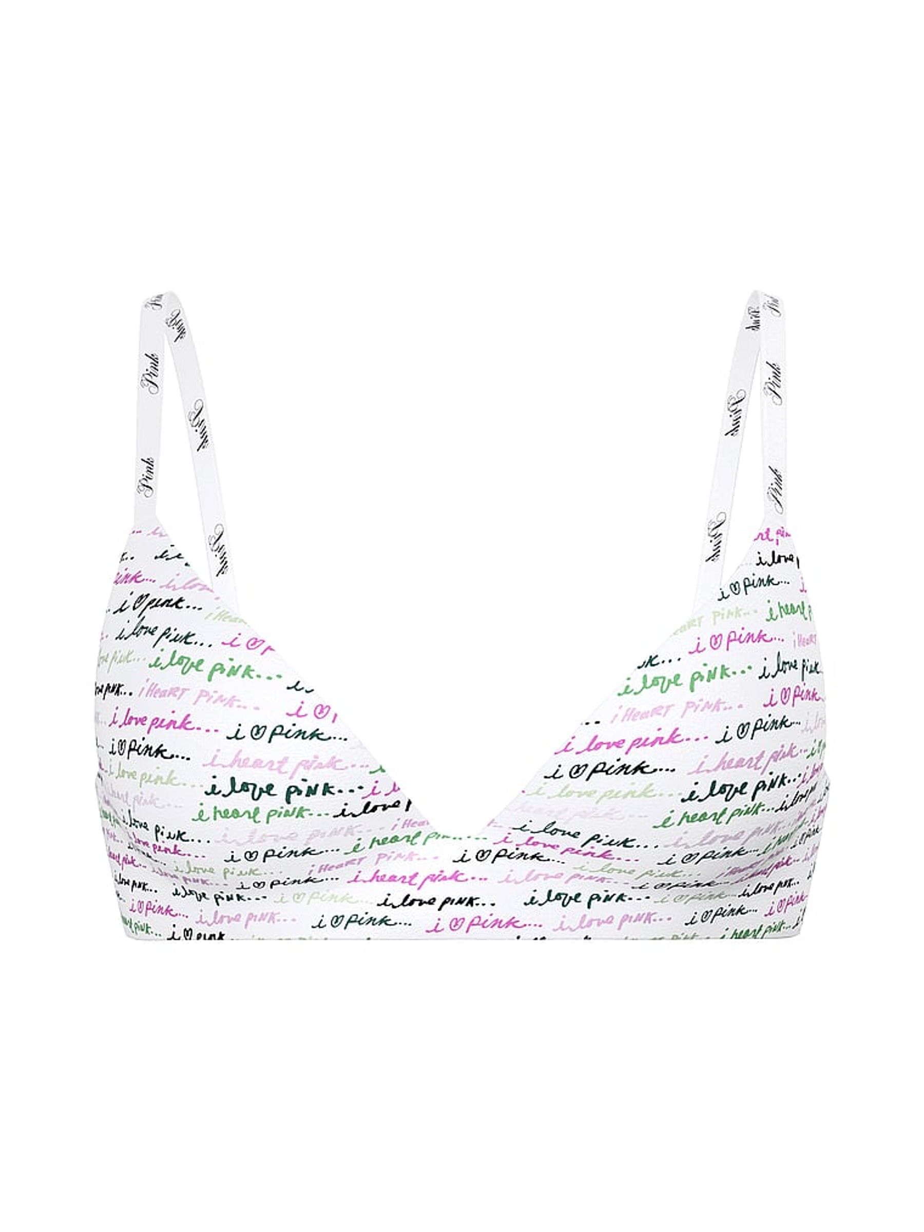 White Script Print Non Wired Lightly Lined Bra - Image 1 of 1