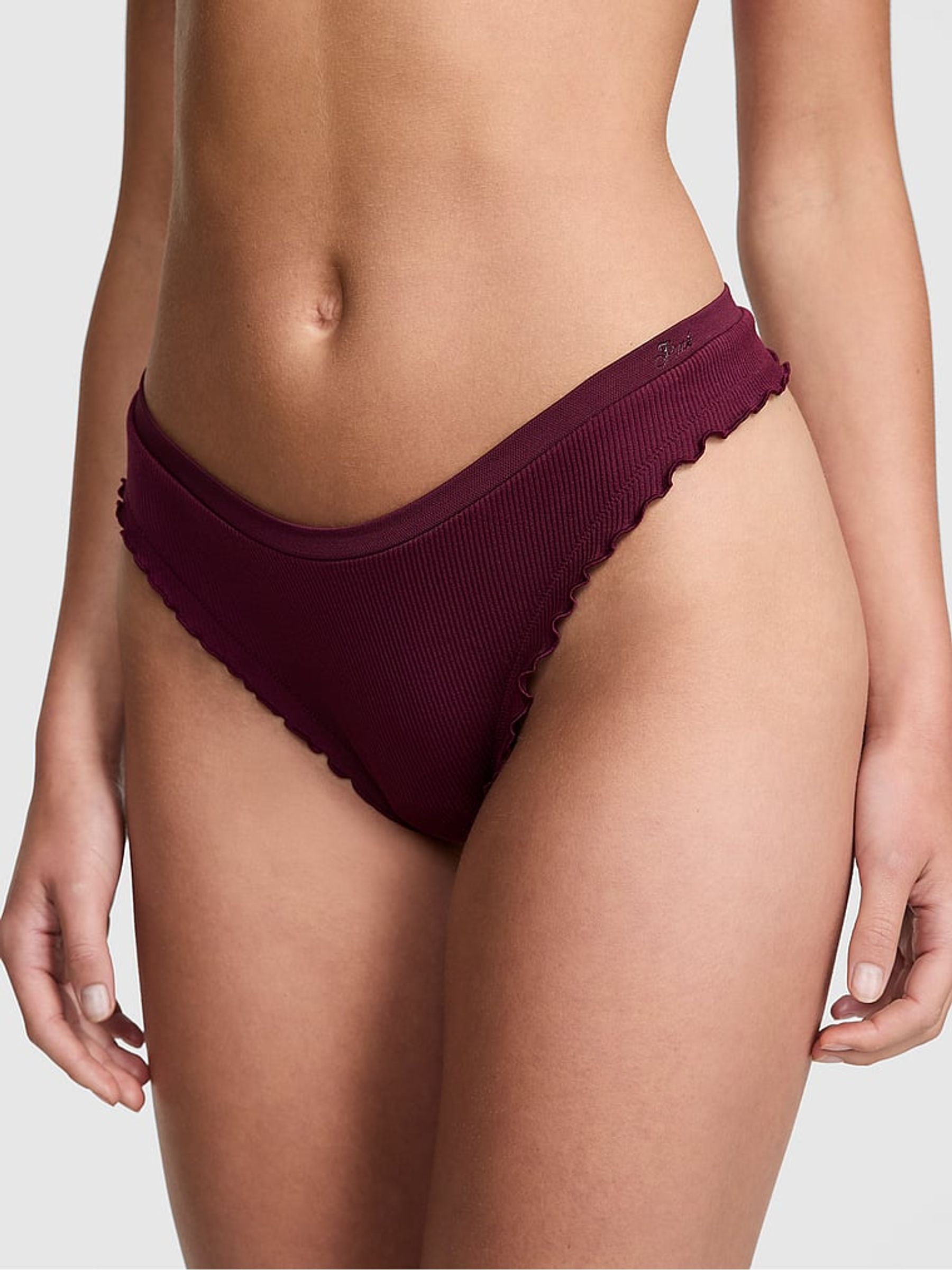 Purple Rose Mini Scoop Thong Seamless Lettuce Edge Knickers - Image 1 of 3