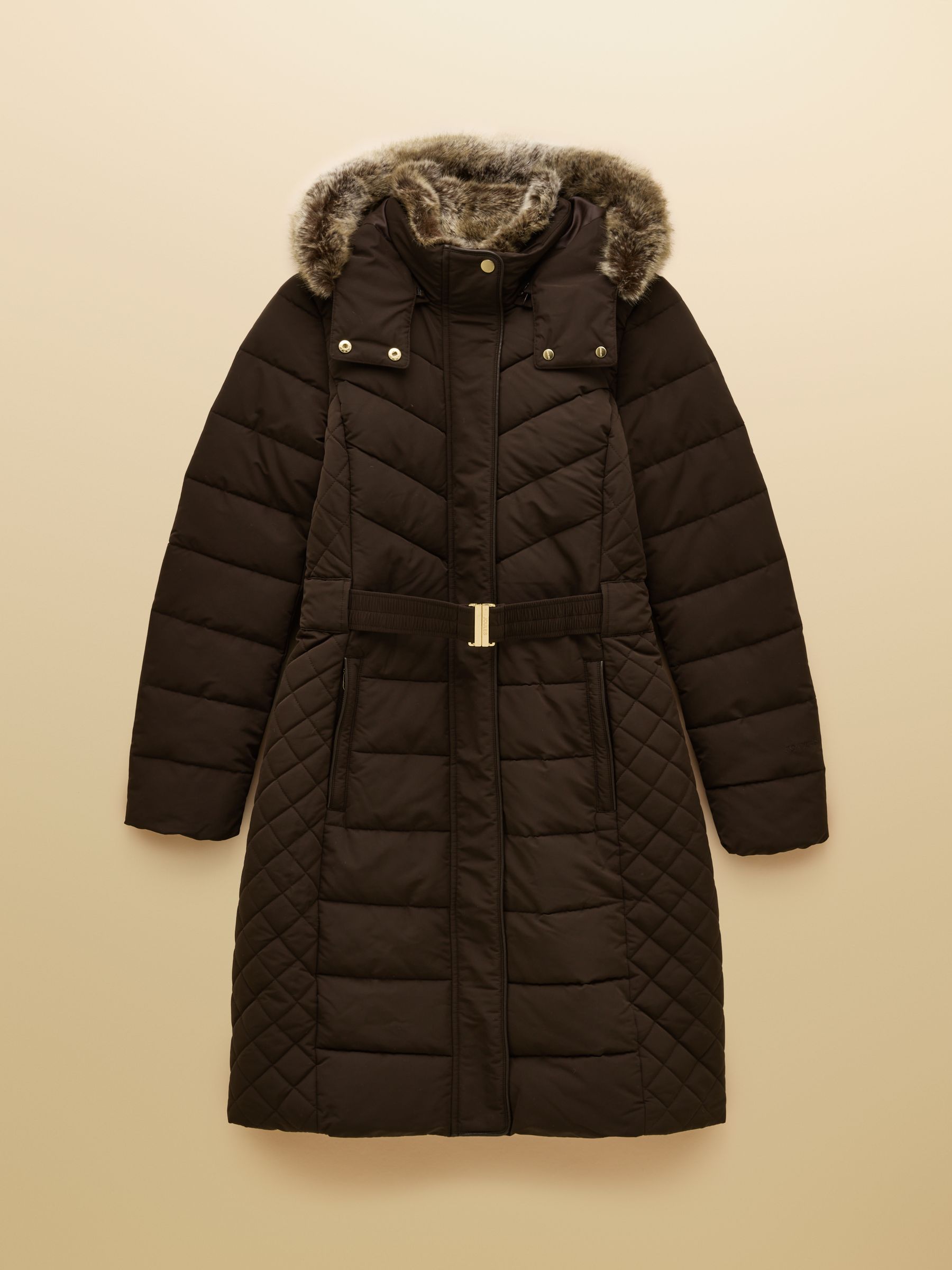 Aspen Brown Showerproof Longline Padded Coat with Faux Fur Hood - Image 13 of 13 Aspen Brown Showerproof Longline Padded Coat with Faux Fur Hood - Image 13 of 13