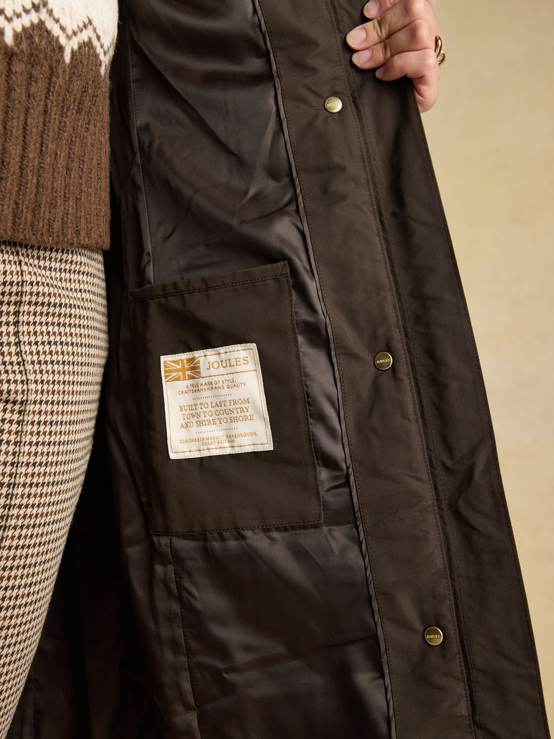 Aspen Brown Showerproof Longline Padded Coat with Faux Fur Hood - Image 9 of 13