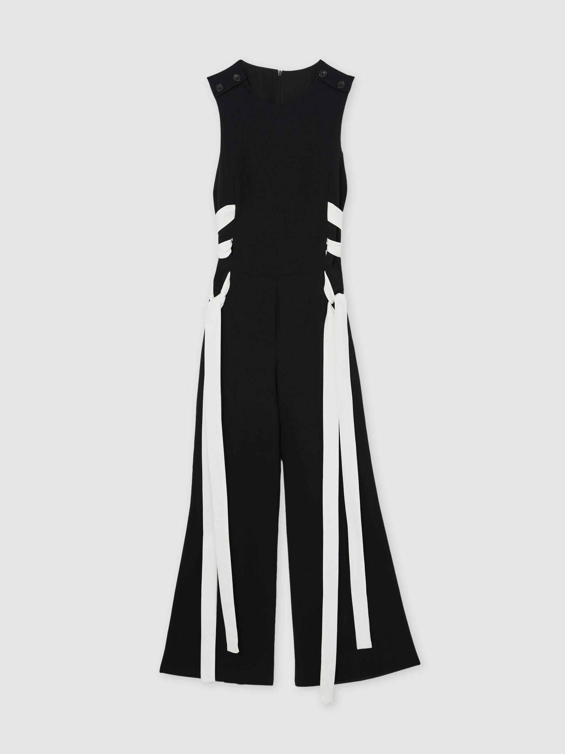 Lace-Up Side Wide-Leg Jumpsuit in Navy/White - Image 2 of 6