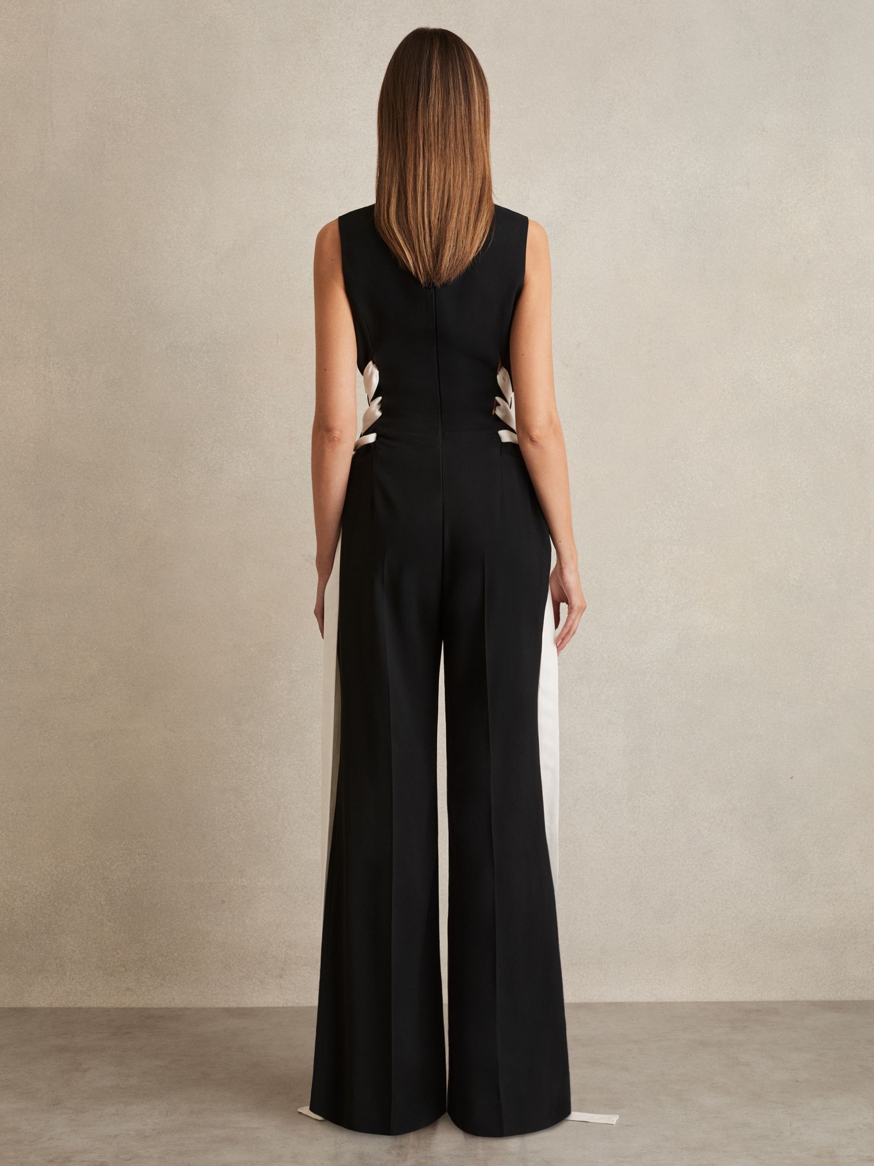 Lace-Up Side Wide-Leg Jumpsuit in Navy/White - Image 5 of 6
