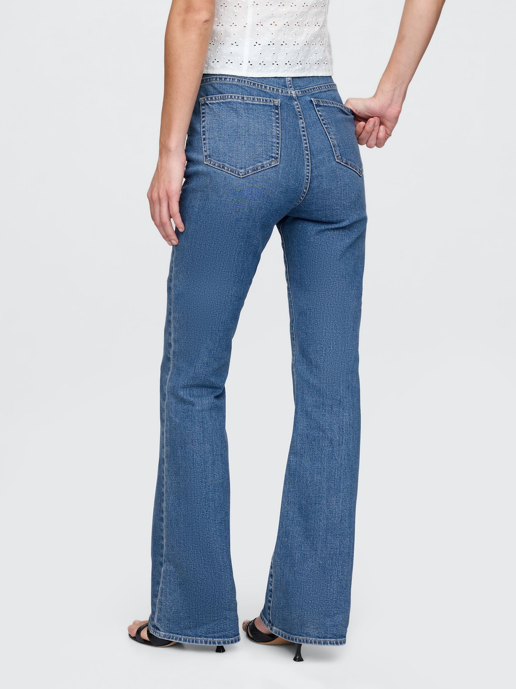 Blue High Waisted 70s Flare Jeans - Image 2 of 7