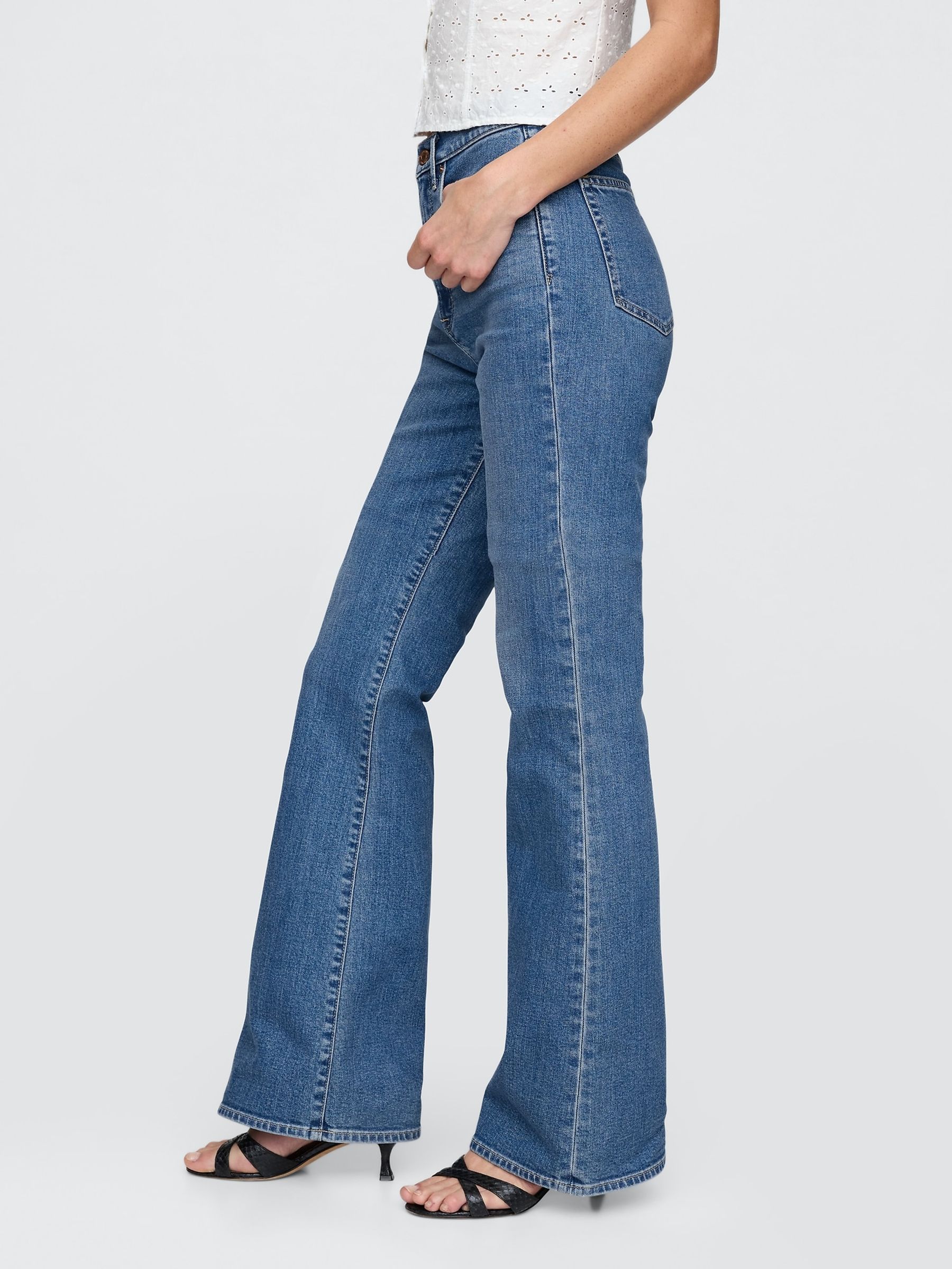Blue High Waisted 70s Flare Jeans - Image 3 of 7