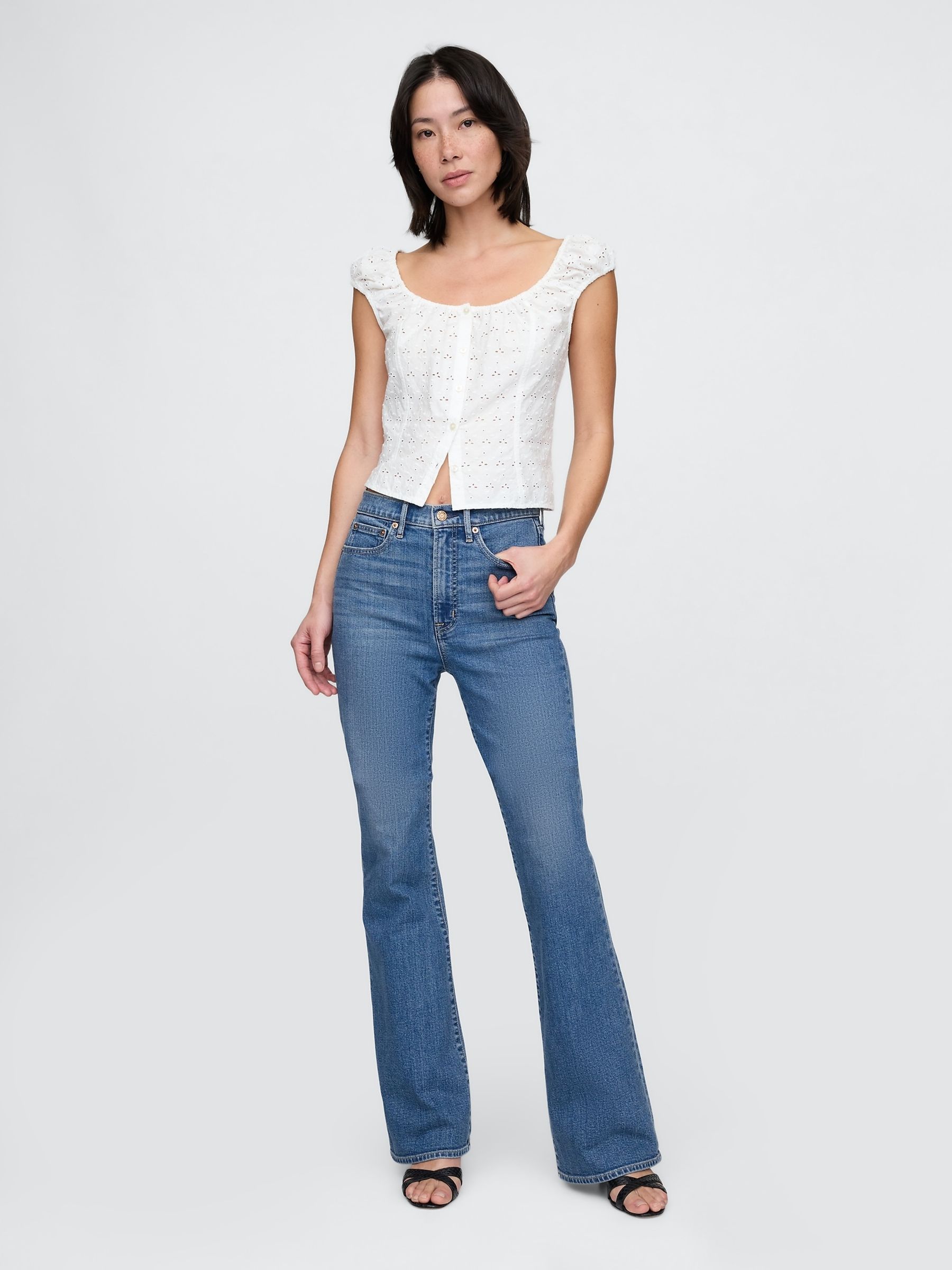 Blue High Waisted 70s Flare Jeans - Image 4 of 7