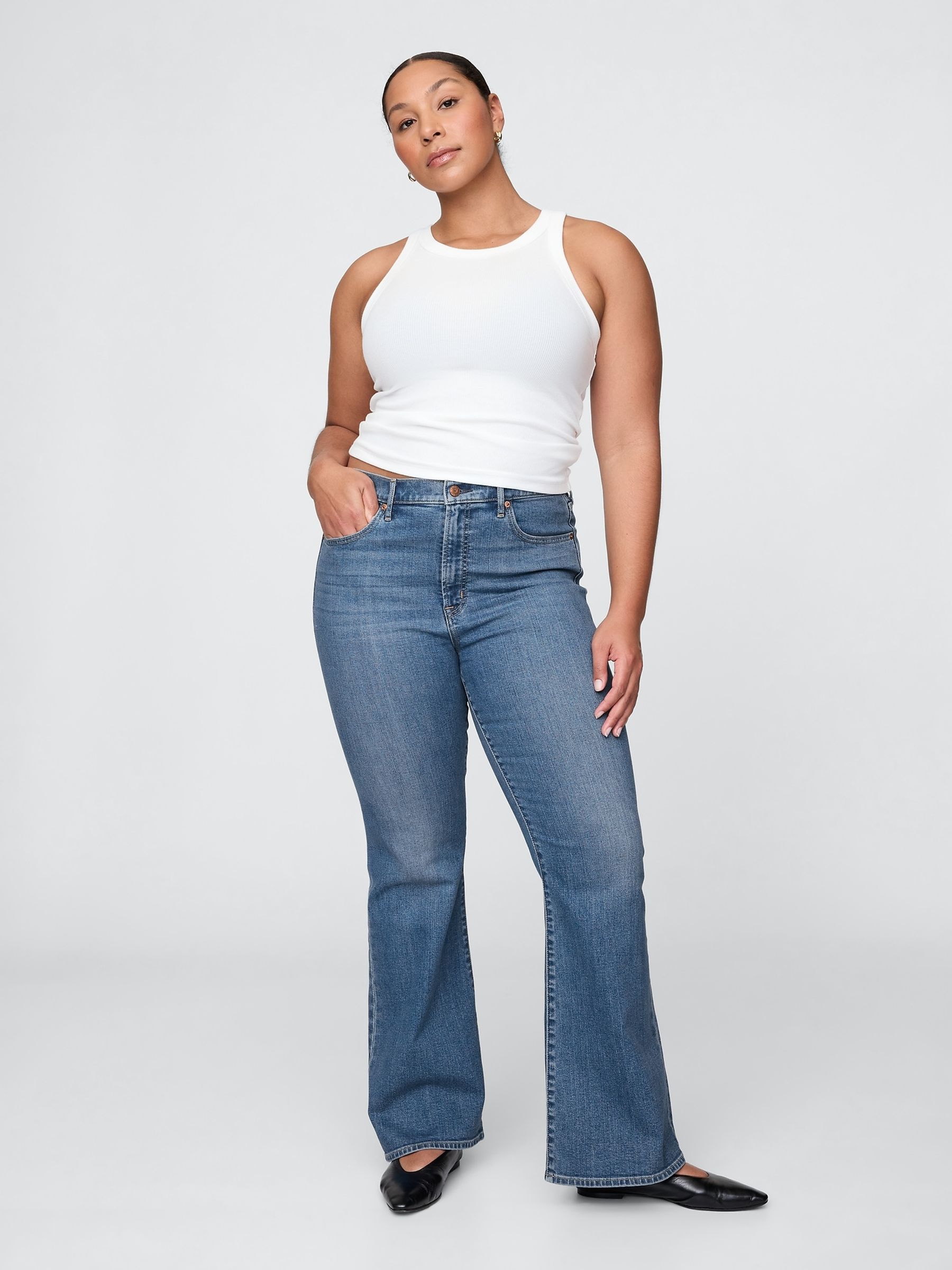 Blue High Waisted 70s Flare Jeans - Image 5 of 7