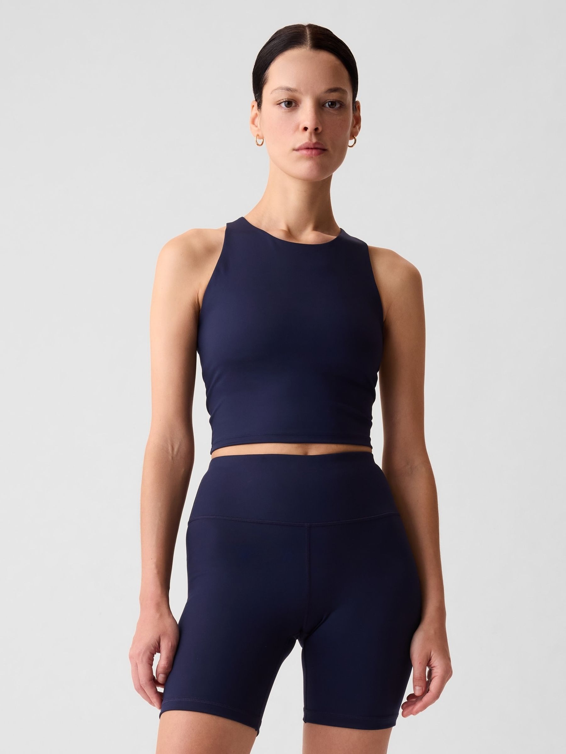 Navy Blue Cropped Sports Bra Tank Top - Image 1 of 5