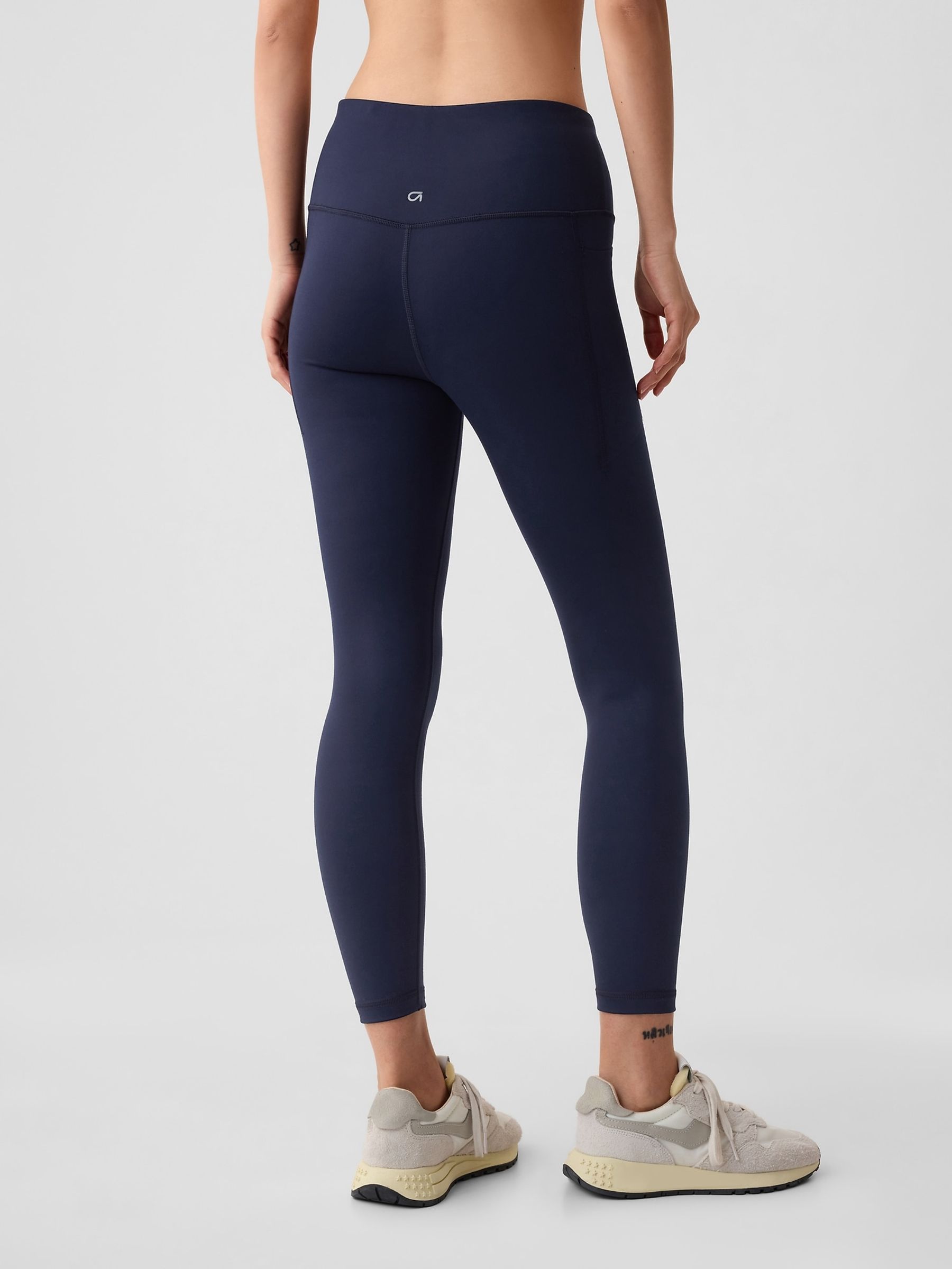 Navy Blue 7/8 Length High Waisted Power Stretch Leggings - Image 2 of 4