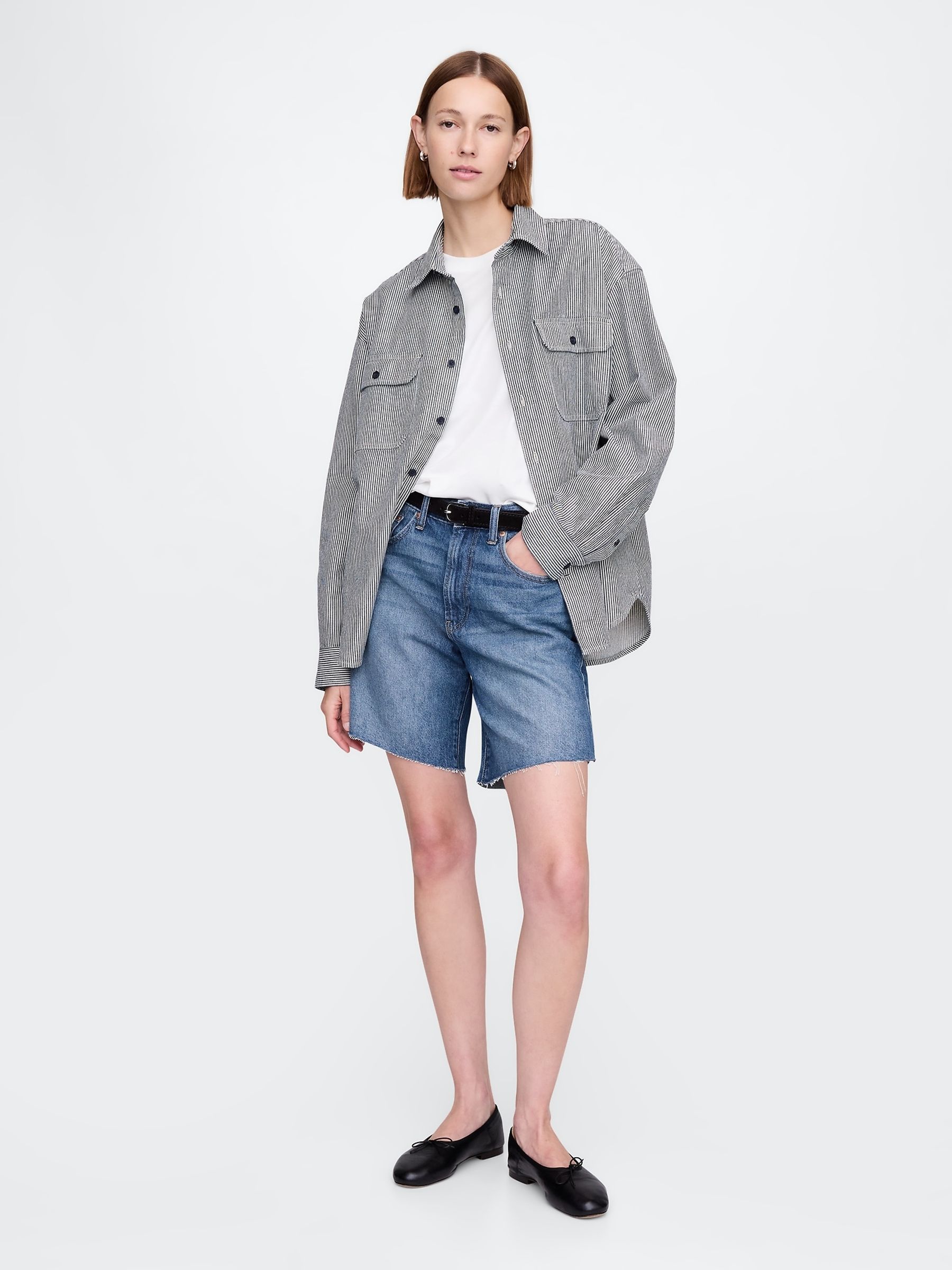 Blue Mid Rise 90s Loose Denim Bermuda Shorts - Image 4 of 5