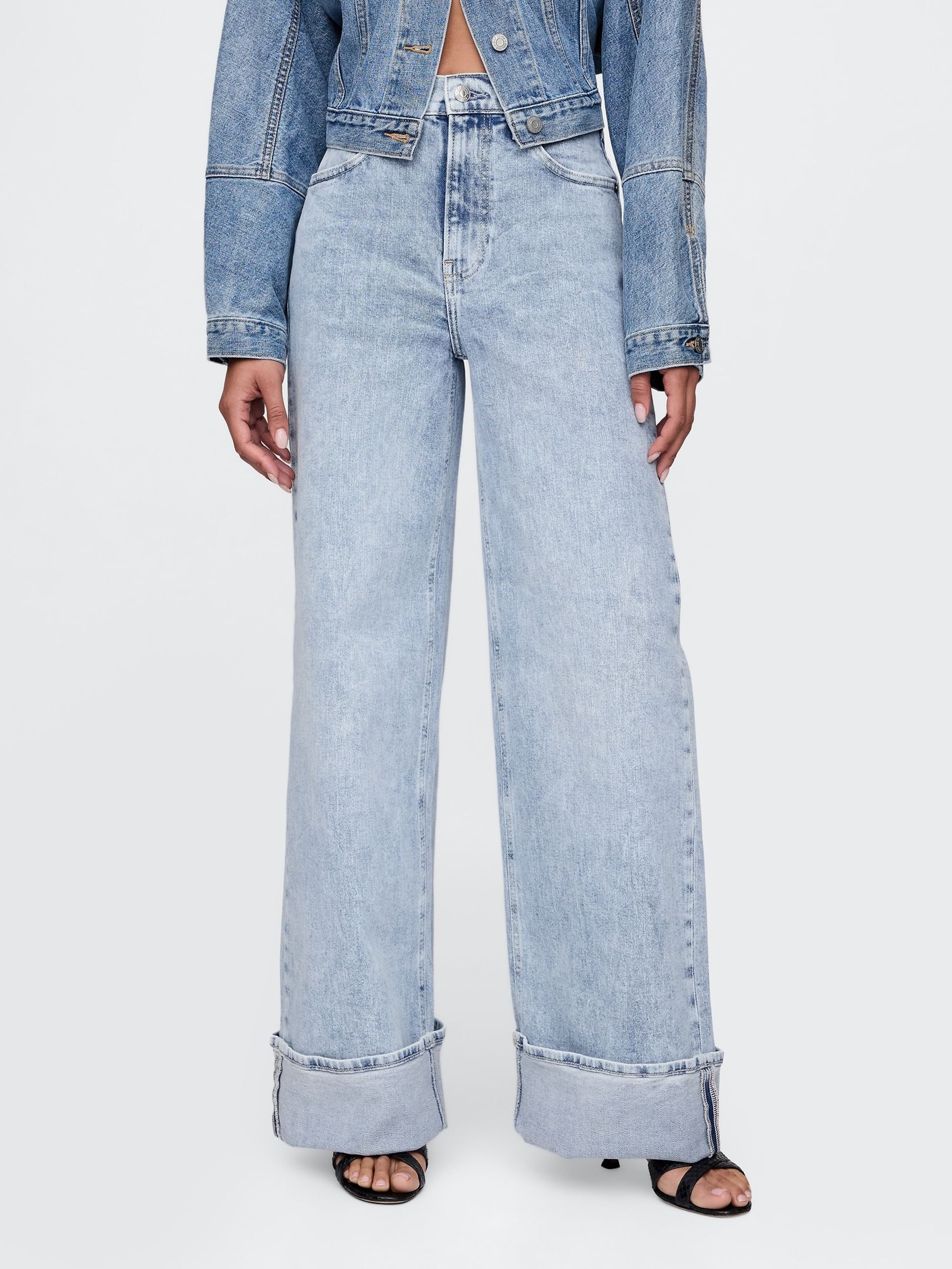 Blue High Waisted Stride Cuffed Wide-Leg Jeans - Image 1 of 6