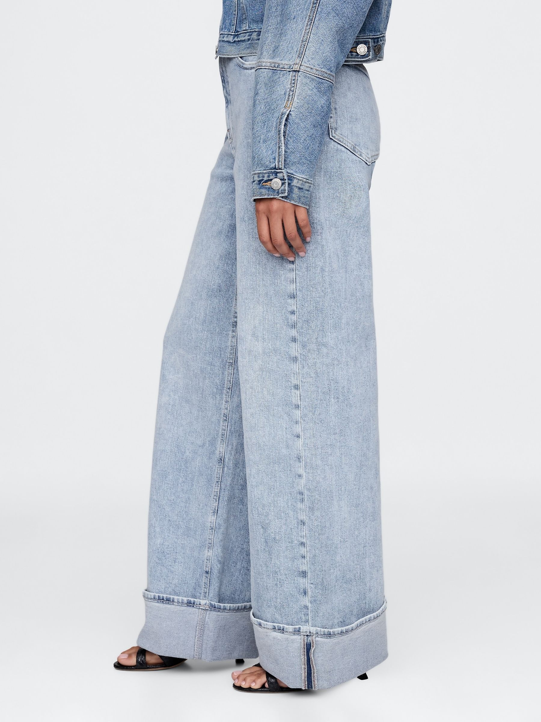 Blue High Waisted Stride Cuffed Wide-Leg Jeans - Image 3 of 6
