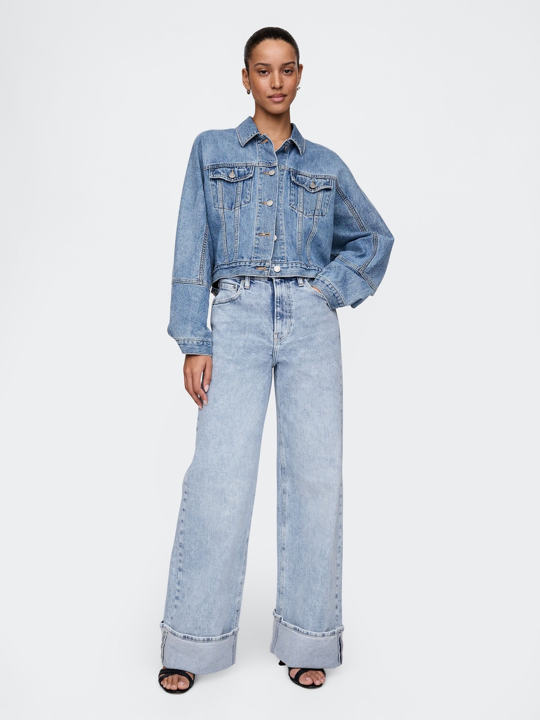 Blue High Waisted Stride Cuffed Wide-Leg Jeans - Image 4 of 6