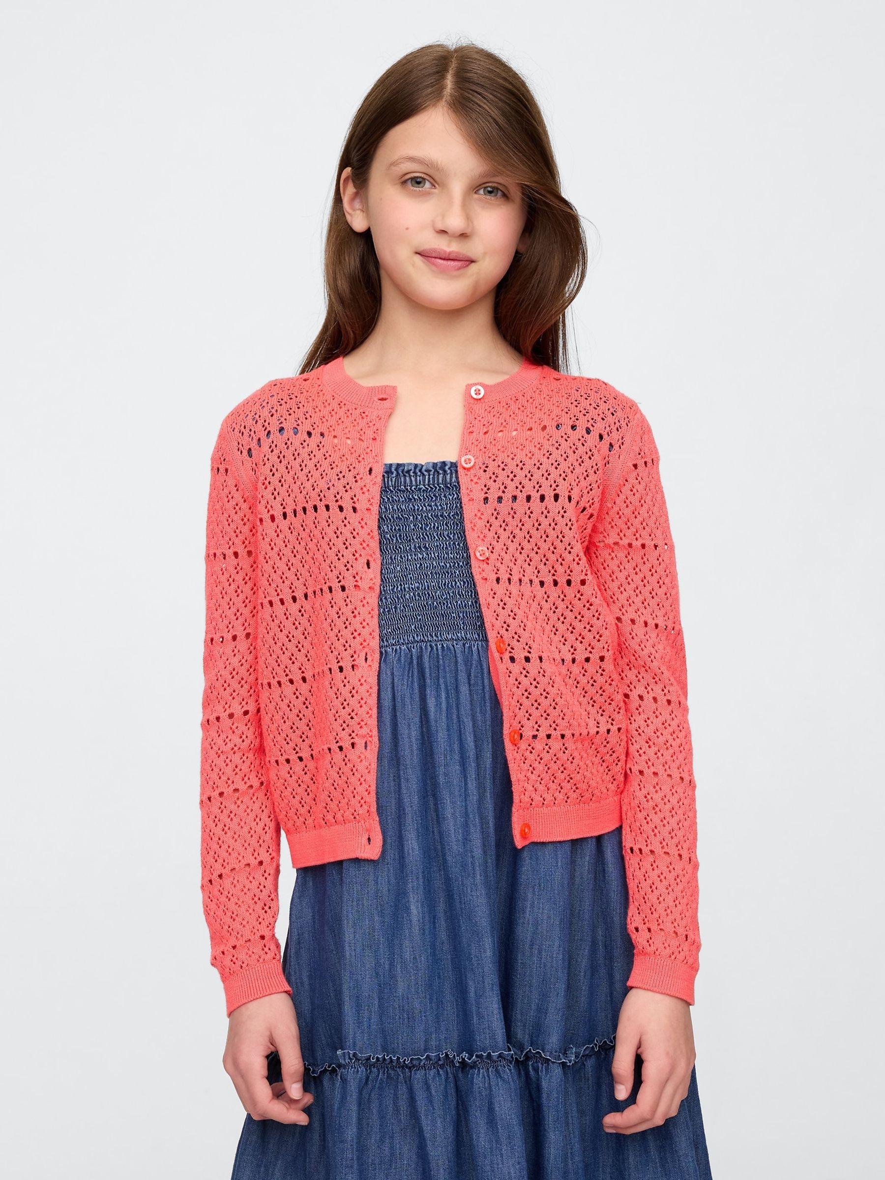 Red Pointelle Crochet Cardigan (4-13yrs) - Image 1 of 5