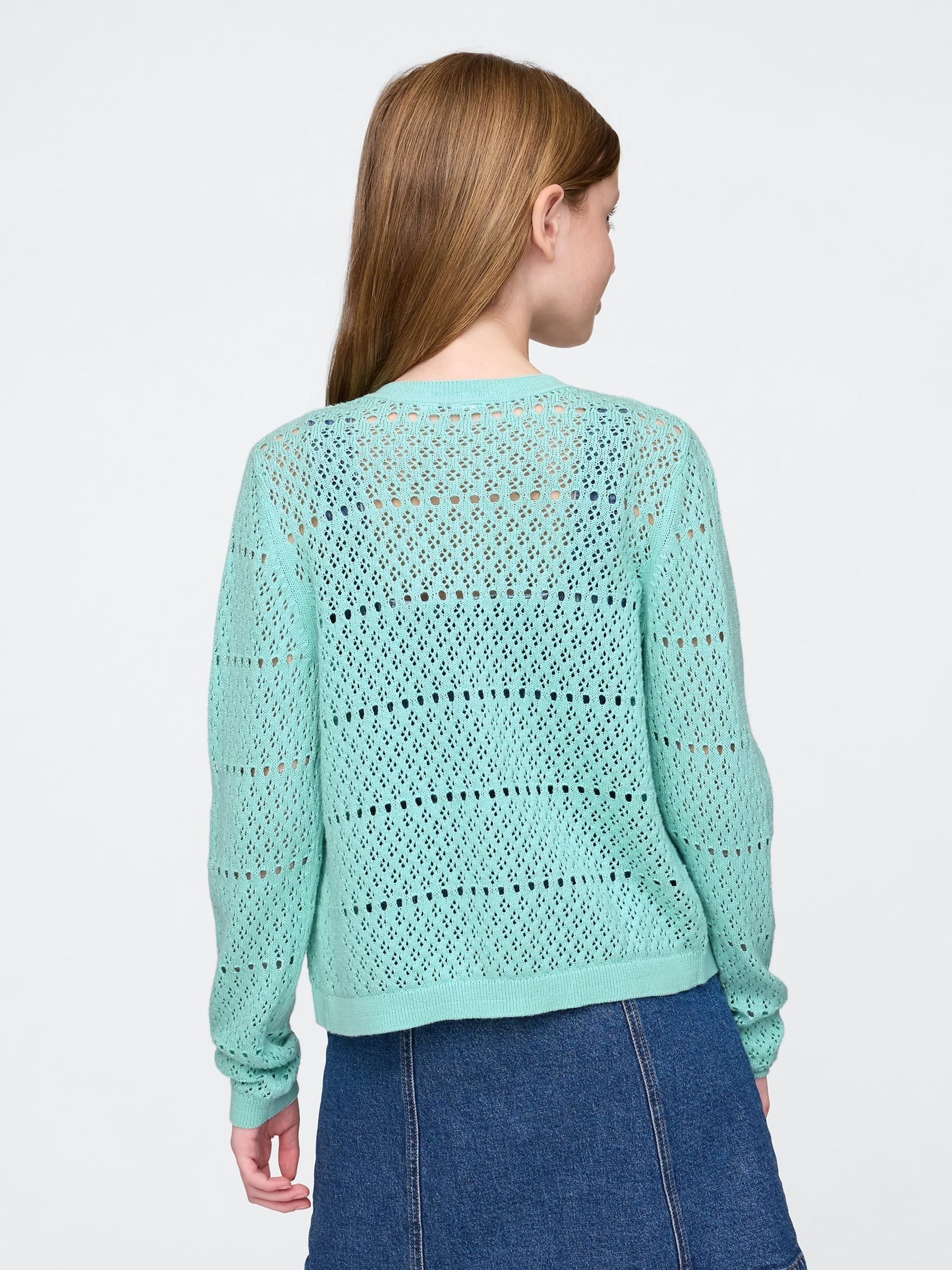Blue Pointelle Crochet Cardigan (4-13yrs) - Image 2 of 7