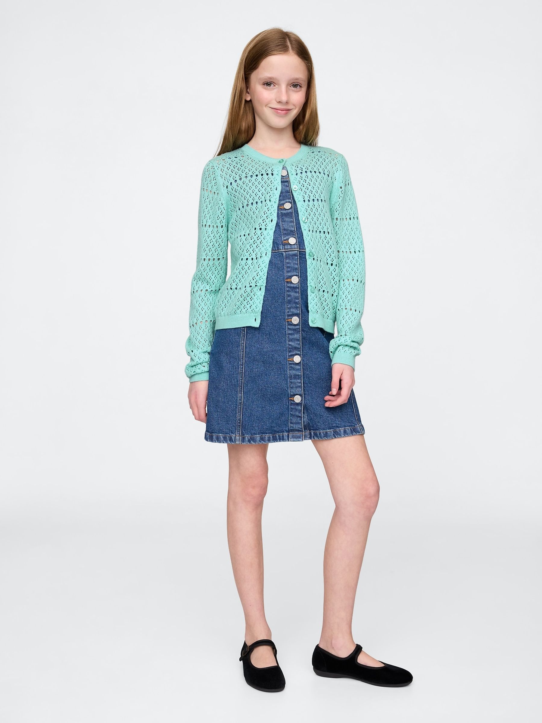 Blue Pointelle Crochet Cardigan (4-13yrs) - Image 3 of 7
