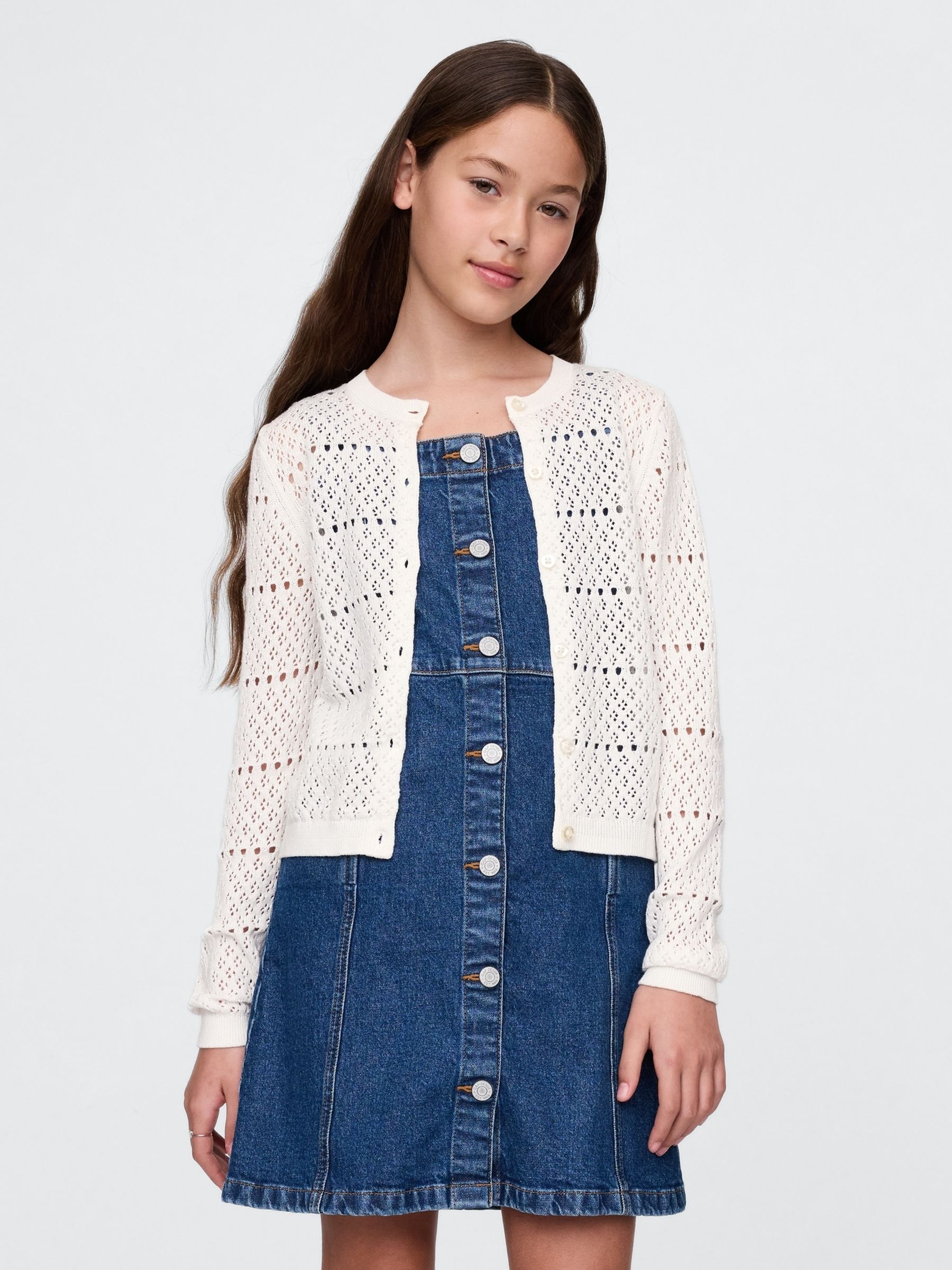 White Pointelle Crochet Cardigan (4-13yrs) - Image 1 of 7