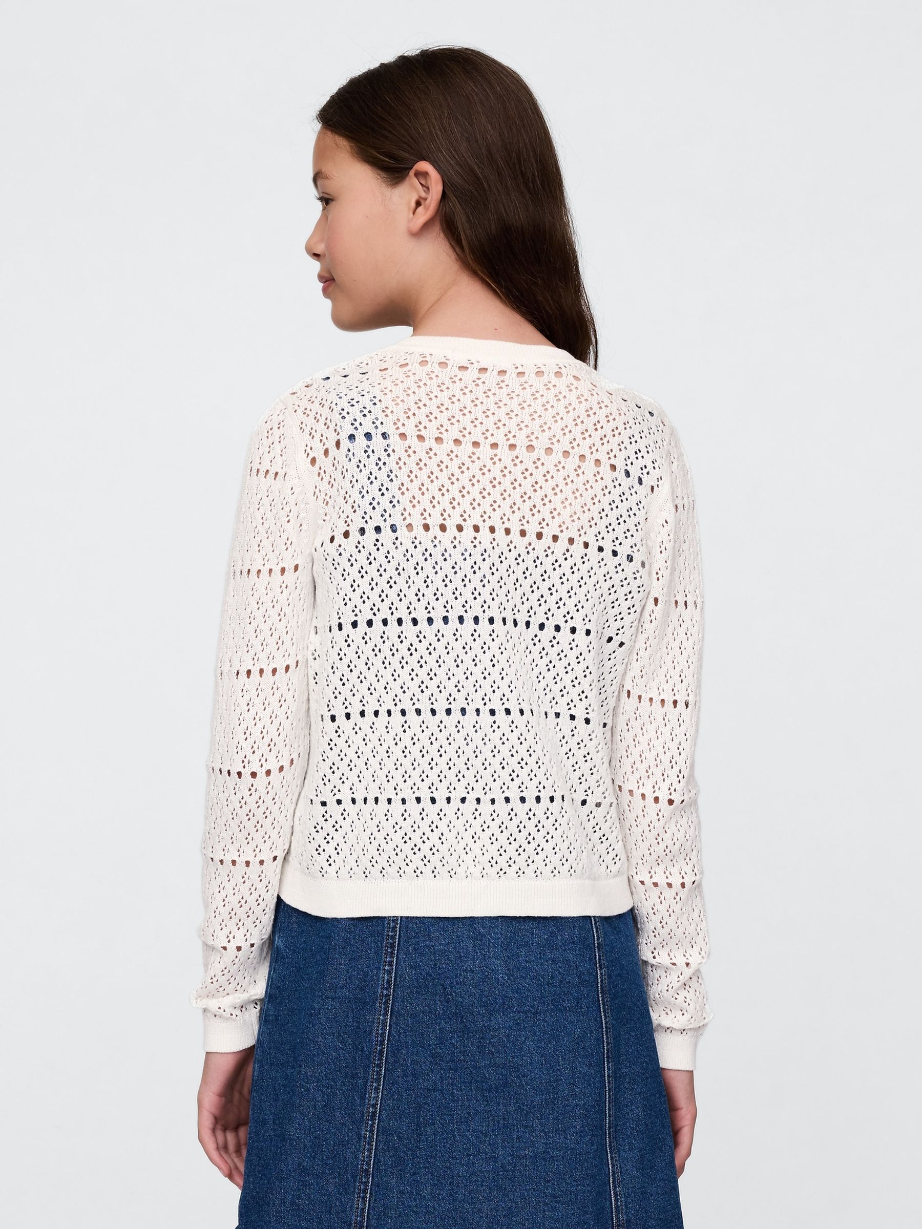 White Pointelle Crochet Cardigan (4-13yrs) - Image 2 of 7