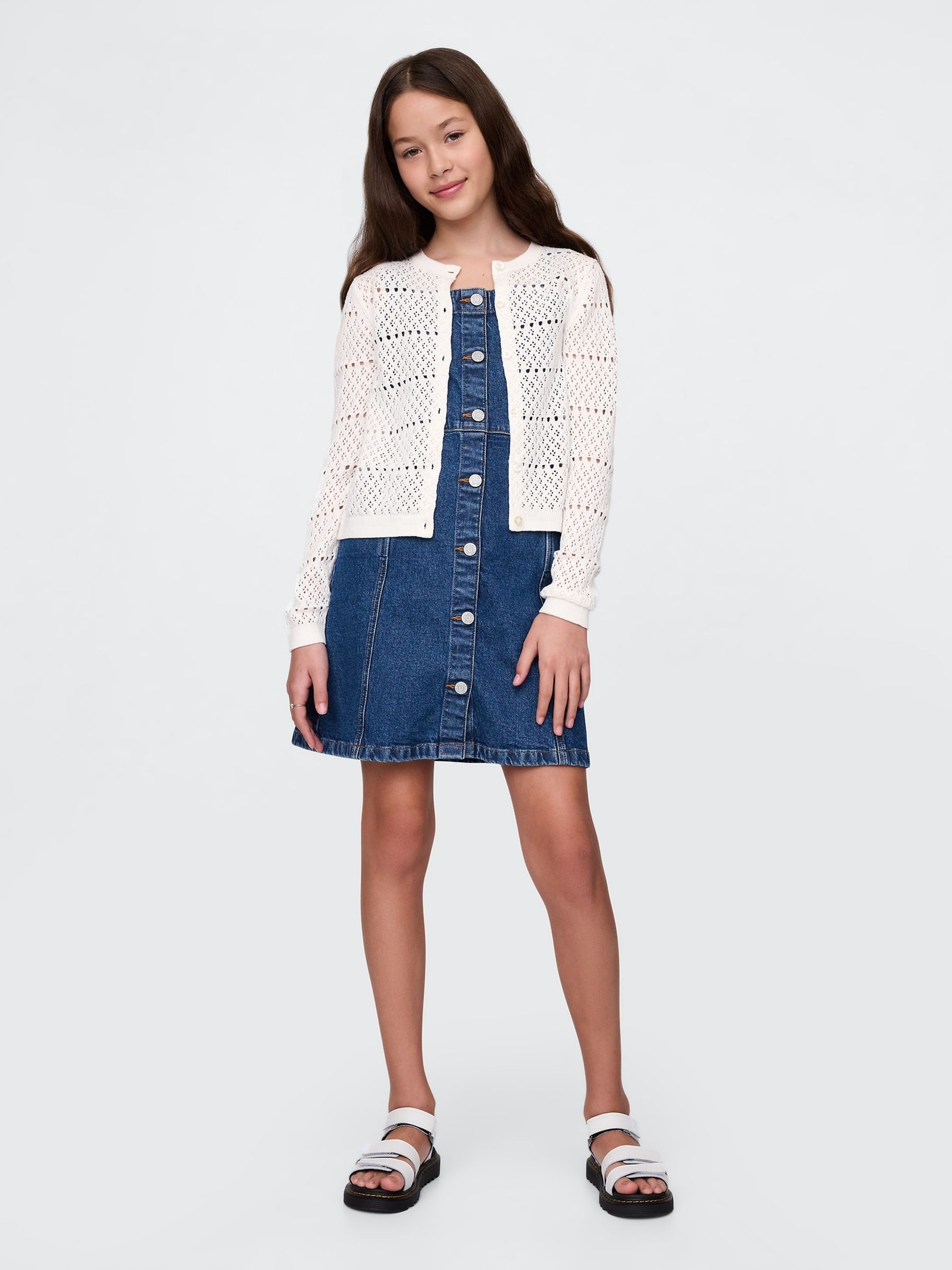 White Pointelle Crochet Cardigan (4-13yrs) - Image 3 of 7