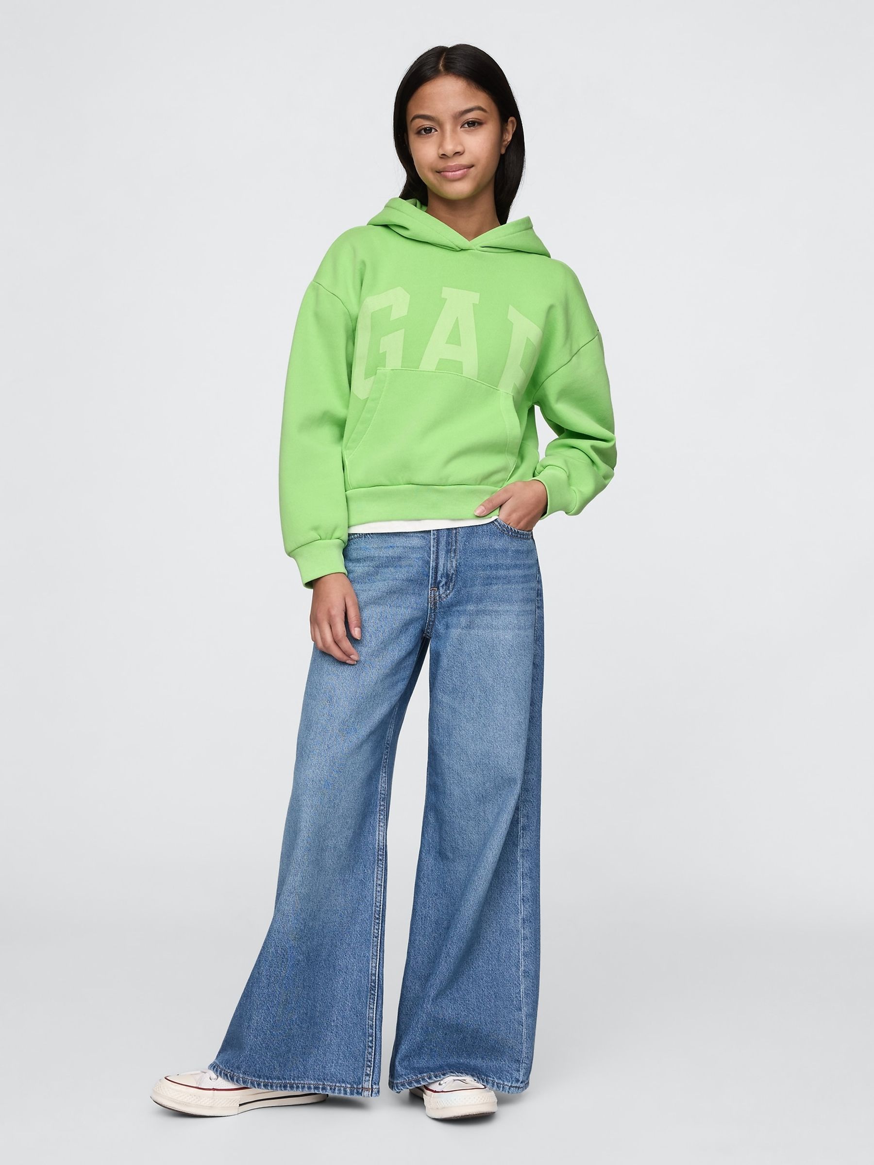 Green Logo Vintage Fleece-Lined Hoodie (4-13yrs) - Image 3 of 5