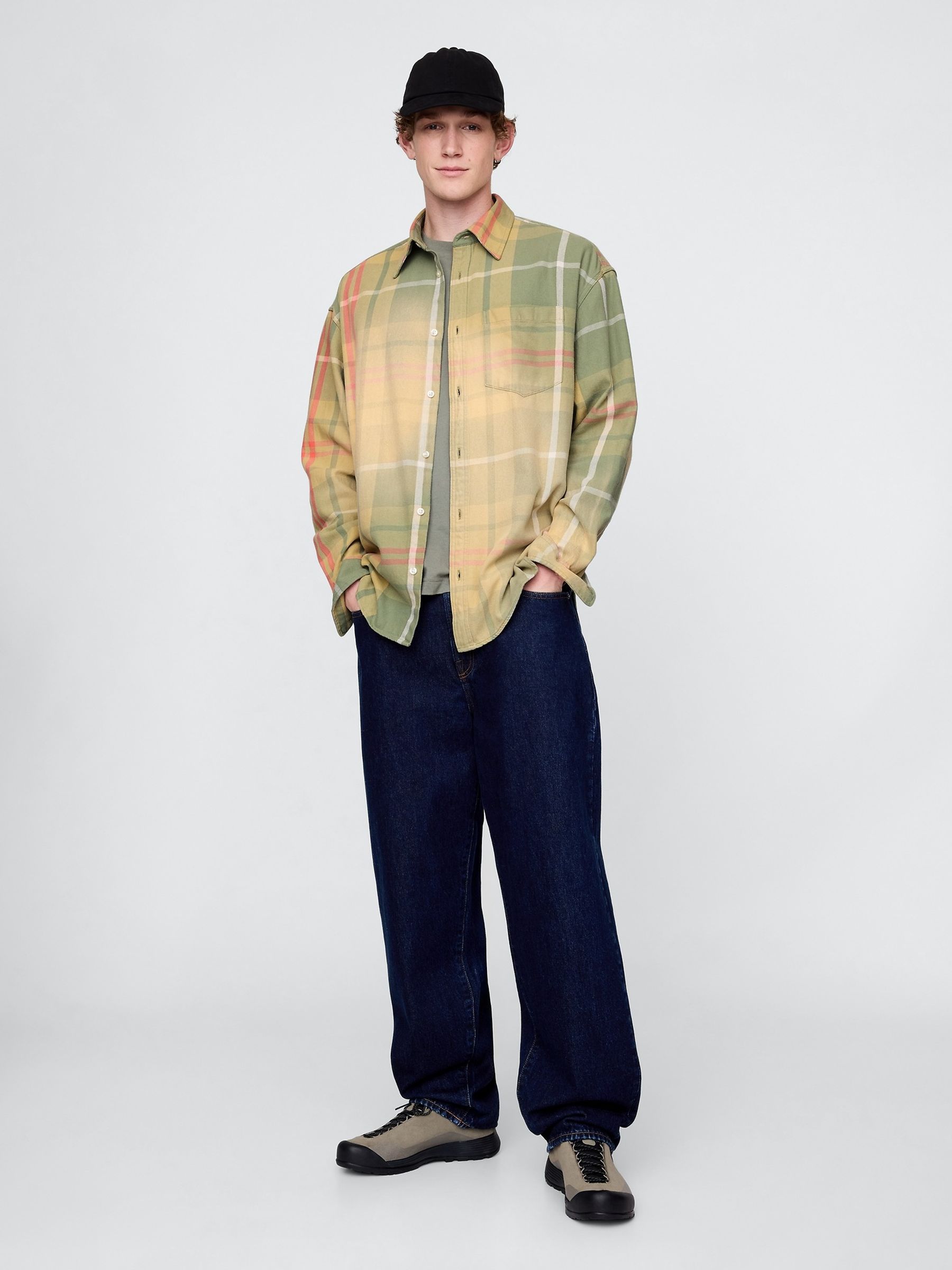 Green Check Cotton Twill Oversized Shirt - Image 3 of 5
