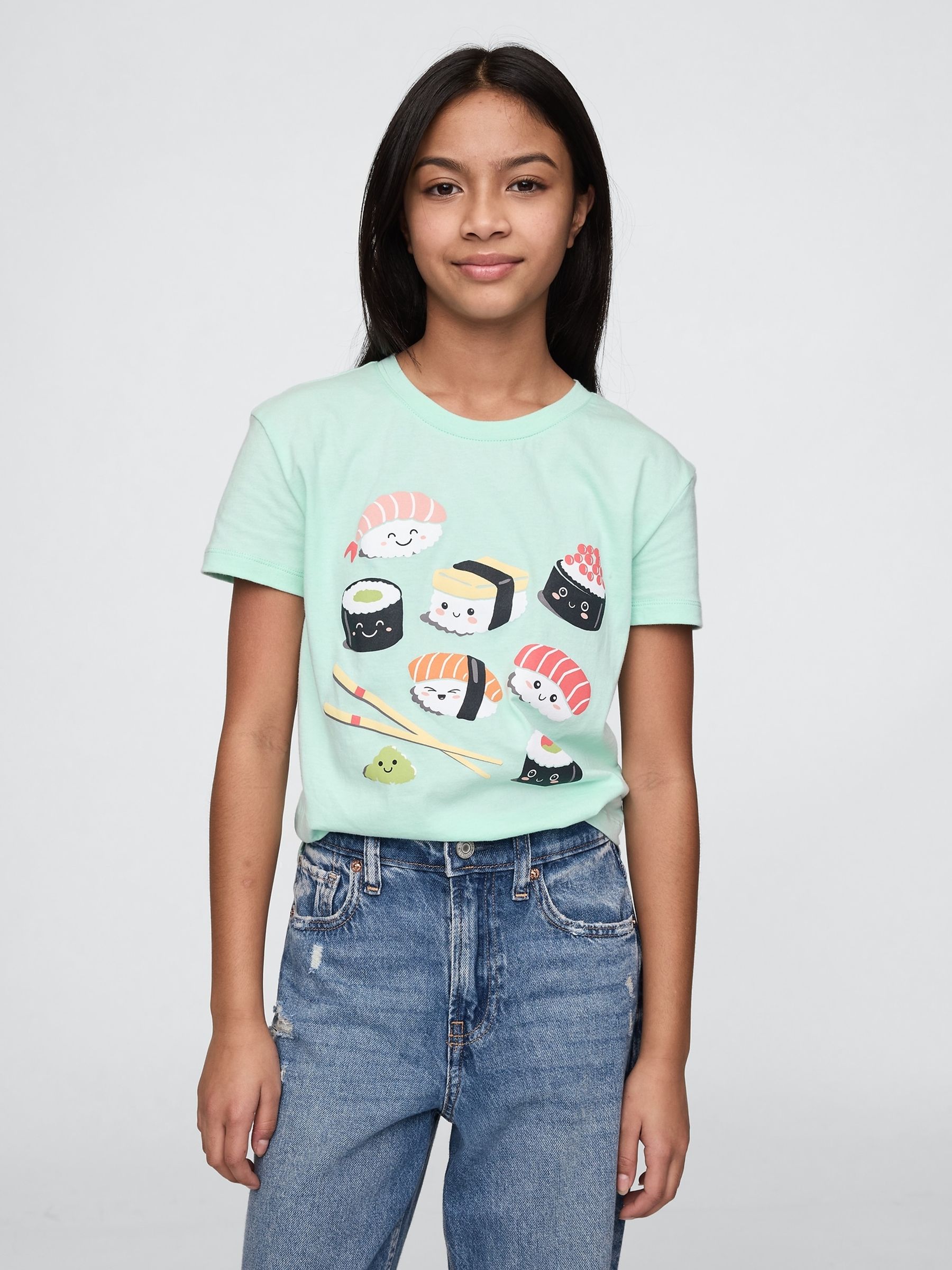 Green Sushi Cotton Short Sleeve Crew Neck Graphic T-Shirt (4-13yrs) - Image 1 of 4