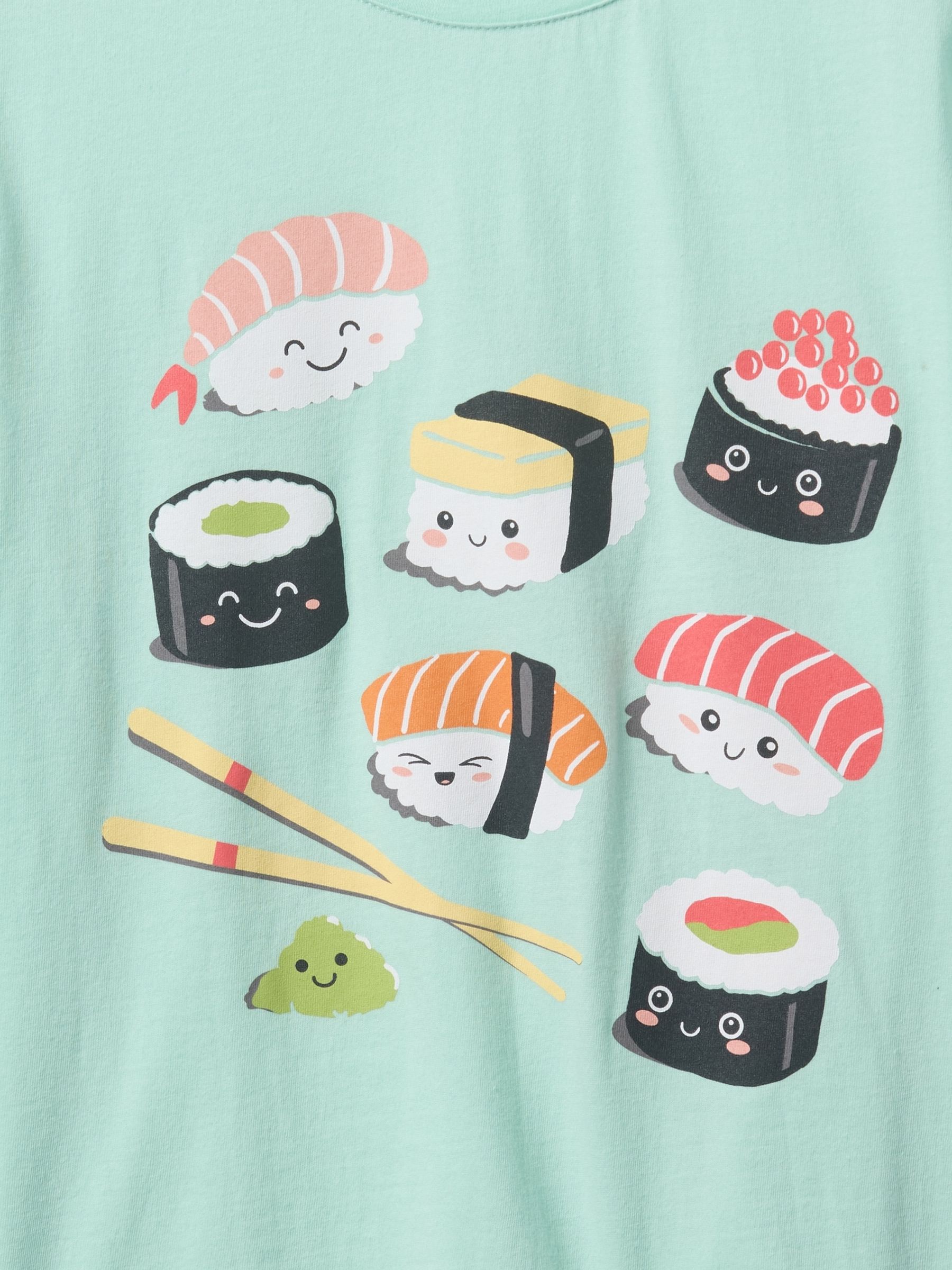 Green Sushi Cotton Short Sleeve Crew Neck Graphic T-Shirt (4-13yrs) - Image 4 of 4