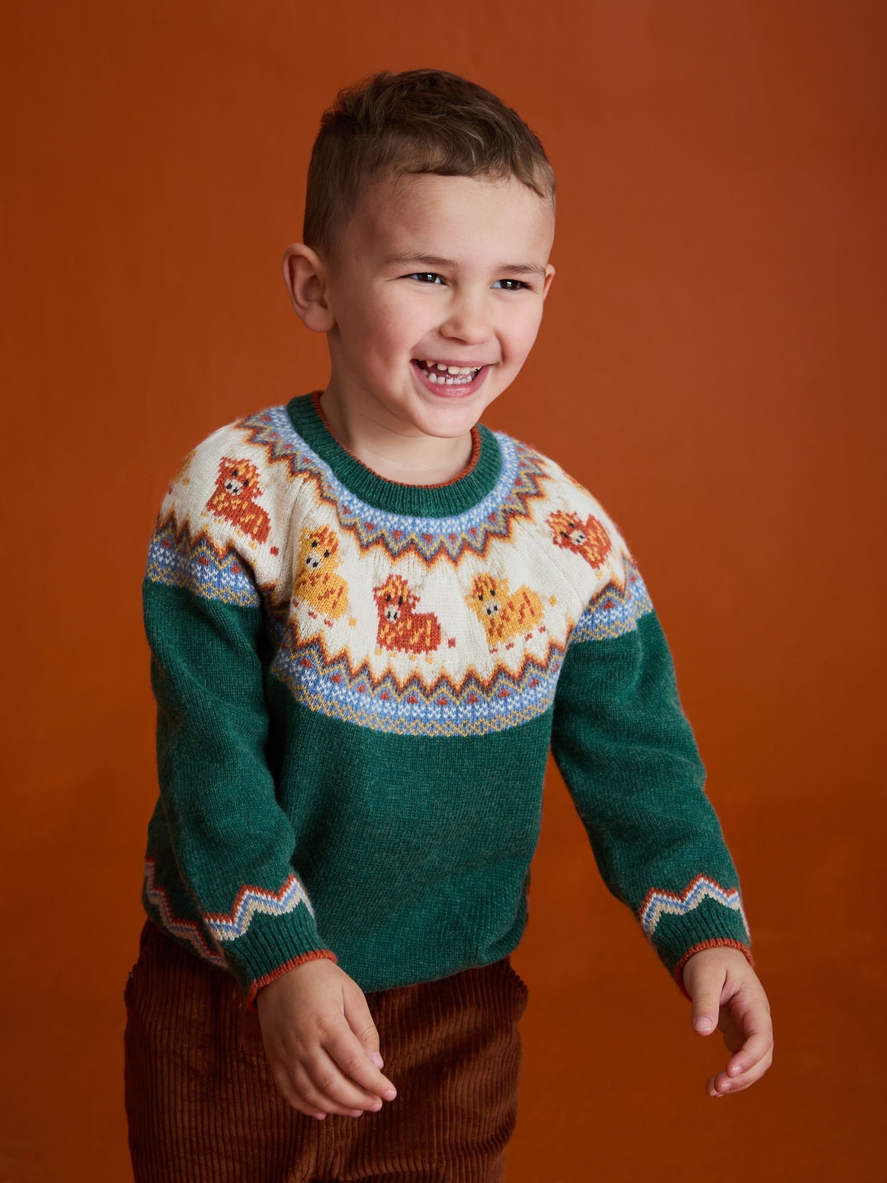 Green Highland Cow Character Fair Isle Jumper | JoJo Maman Bébé
