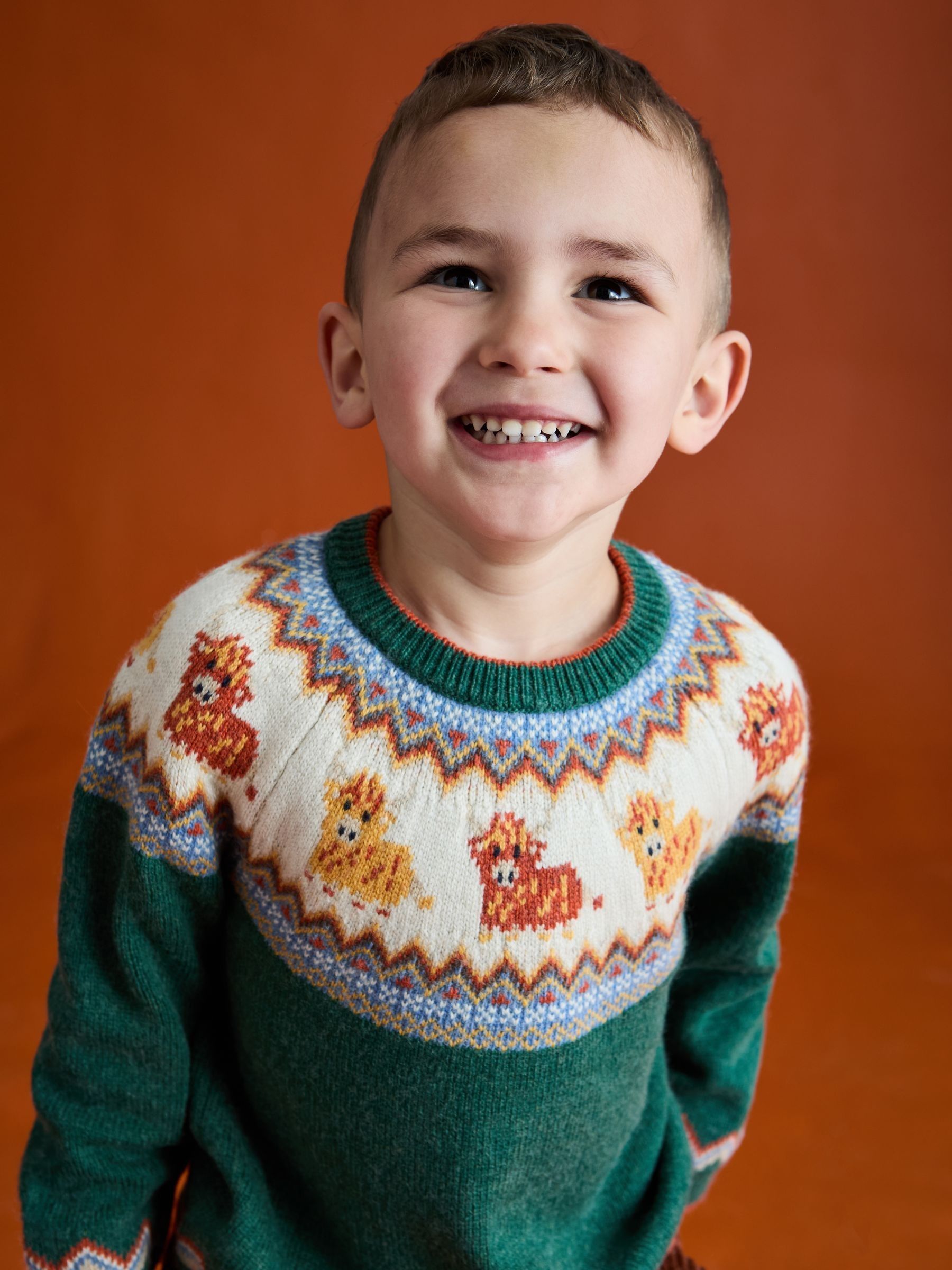 Green Highland Cow Character Fair Isle Jumper | JoJo Maman Bébé