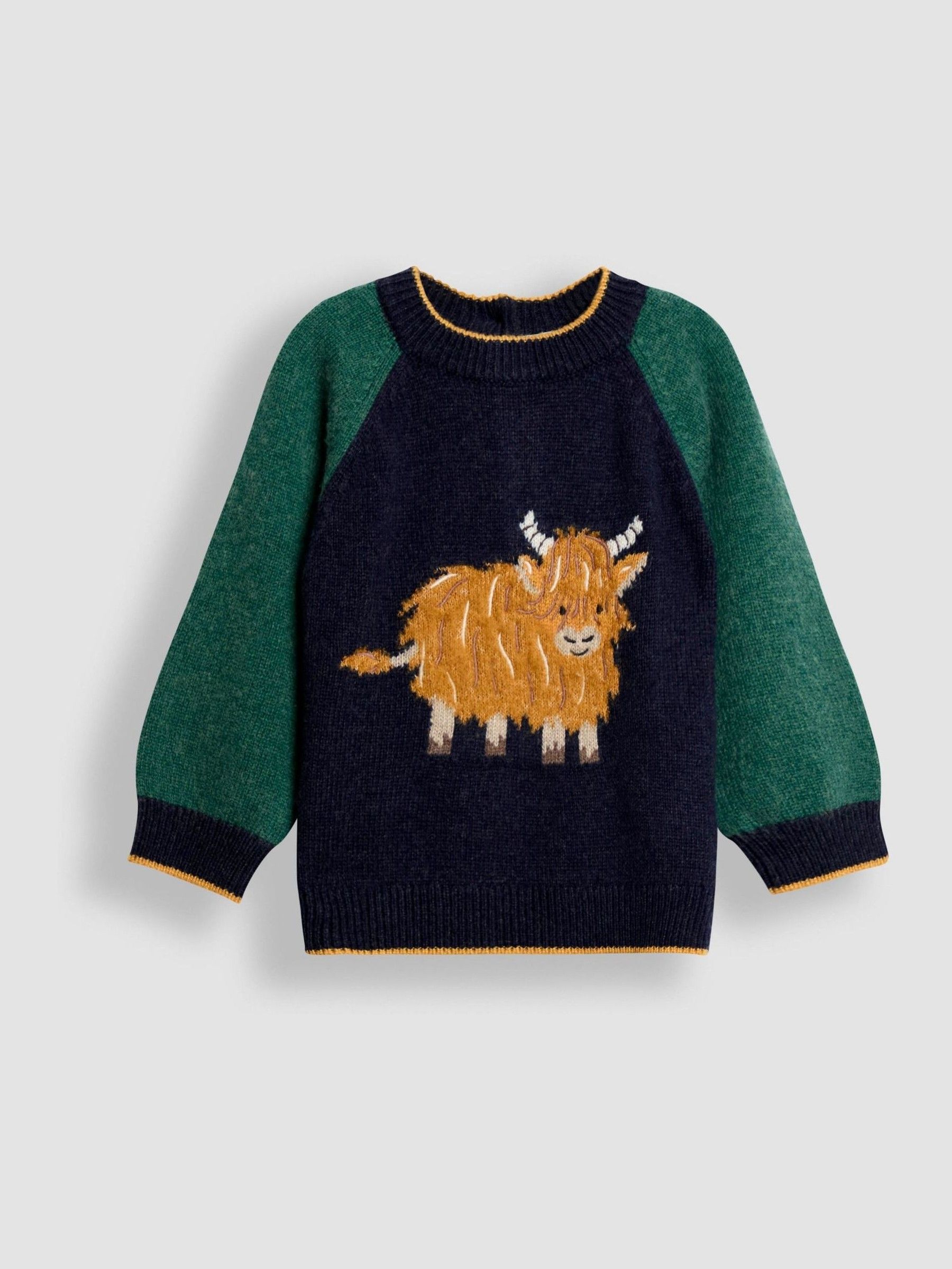 Navy Blue Highland Cow Raglan Character Jumper - Image 1 of 3