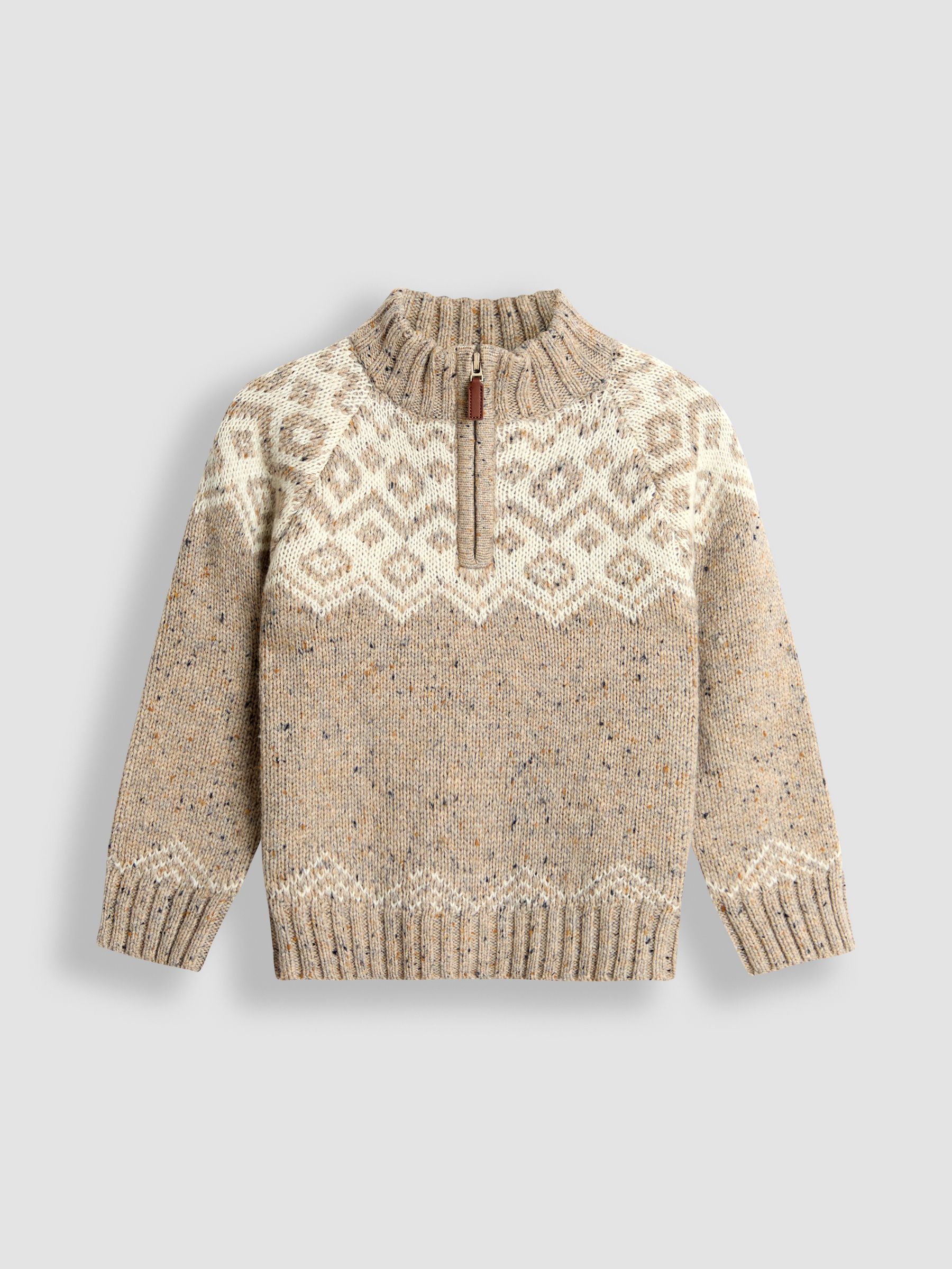 Natural Fair Isle Half Zip Knit Jumper - Image 1 of 3