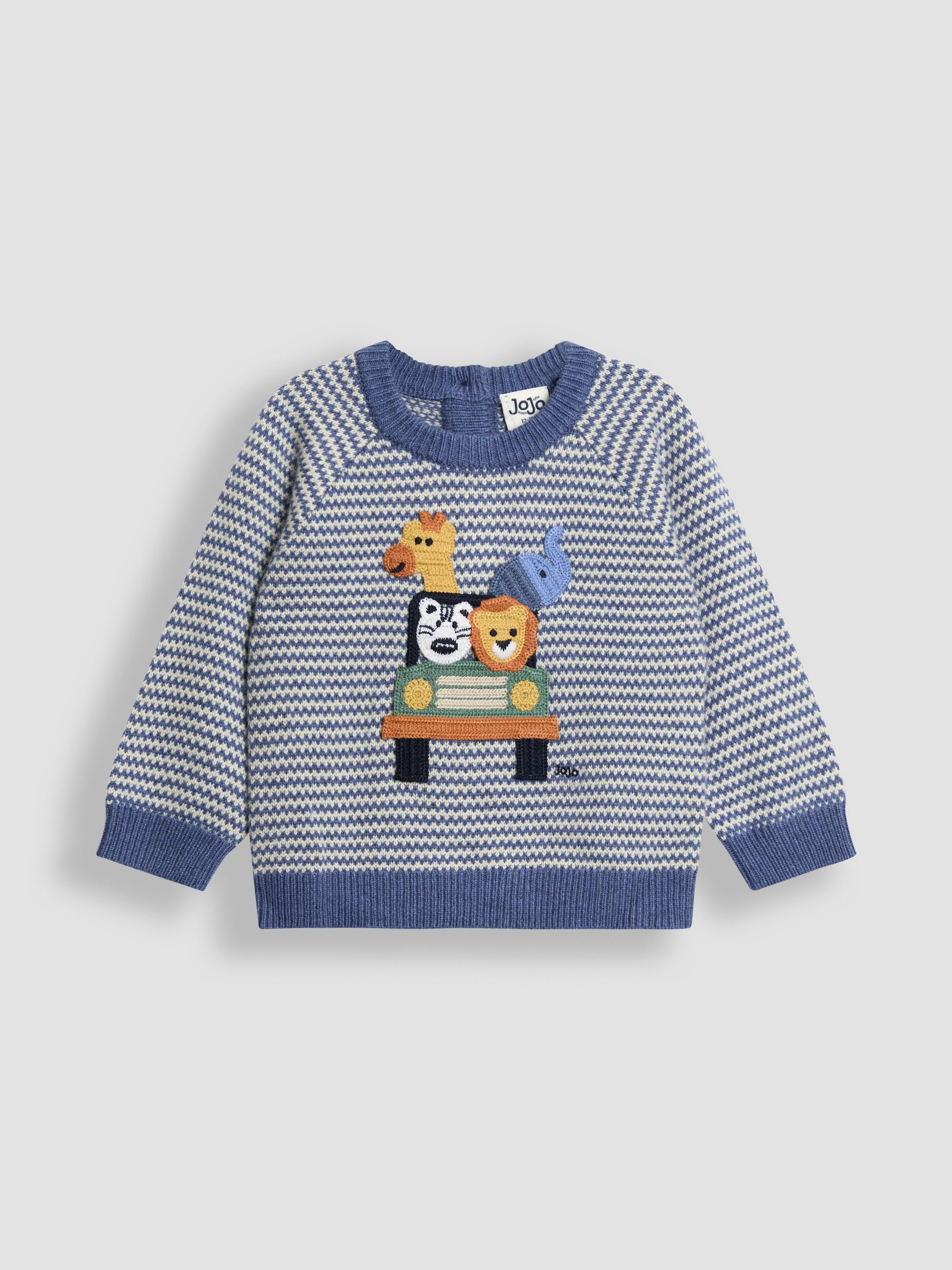 Blue Safari Friends Crochet Appliqué Jumper | JoJo Maman Bébé