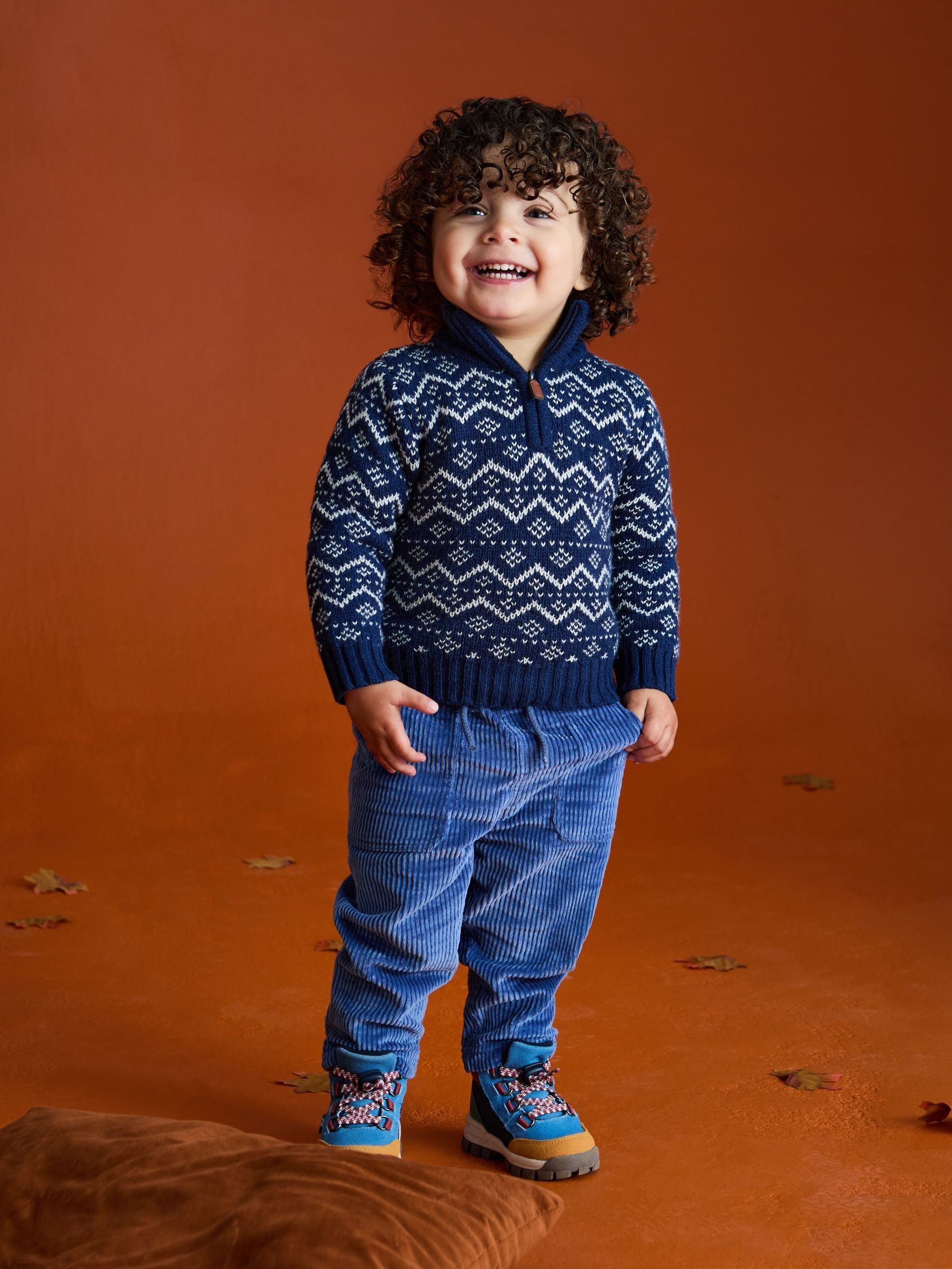 Blue Fair Isle Half Zip Knit Jumper - Image 1 of 3