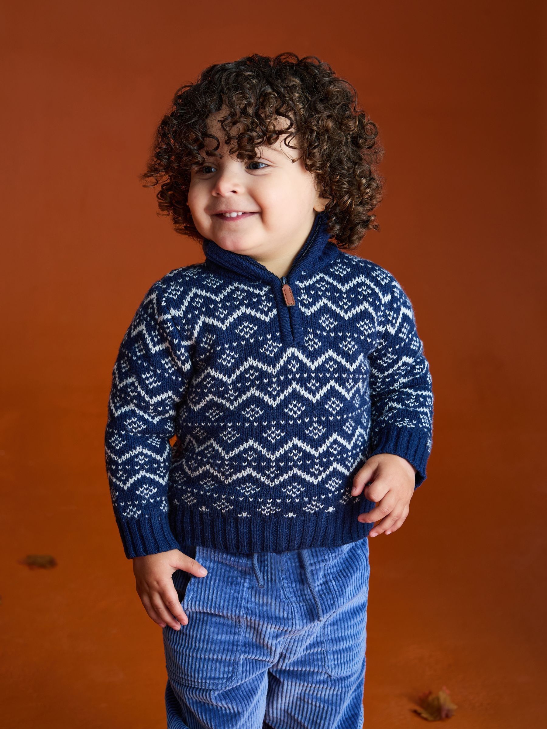 Blue Fair Isle Half Zip Knit Jumper - Image 2 of 3