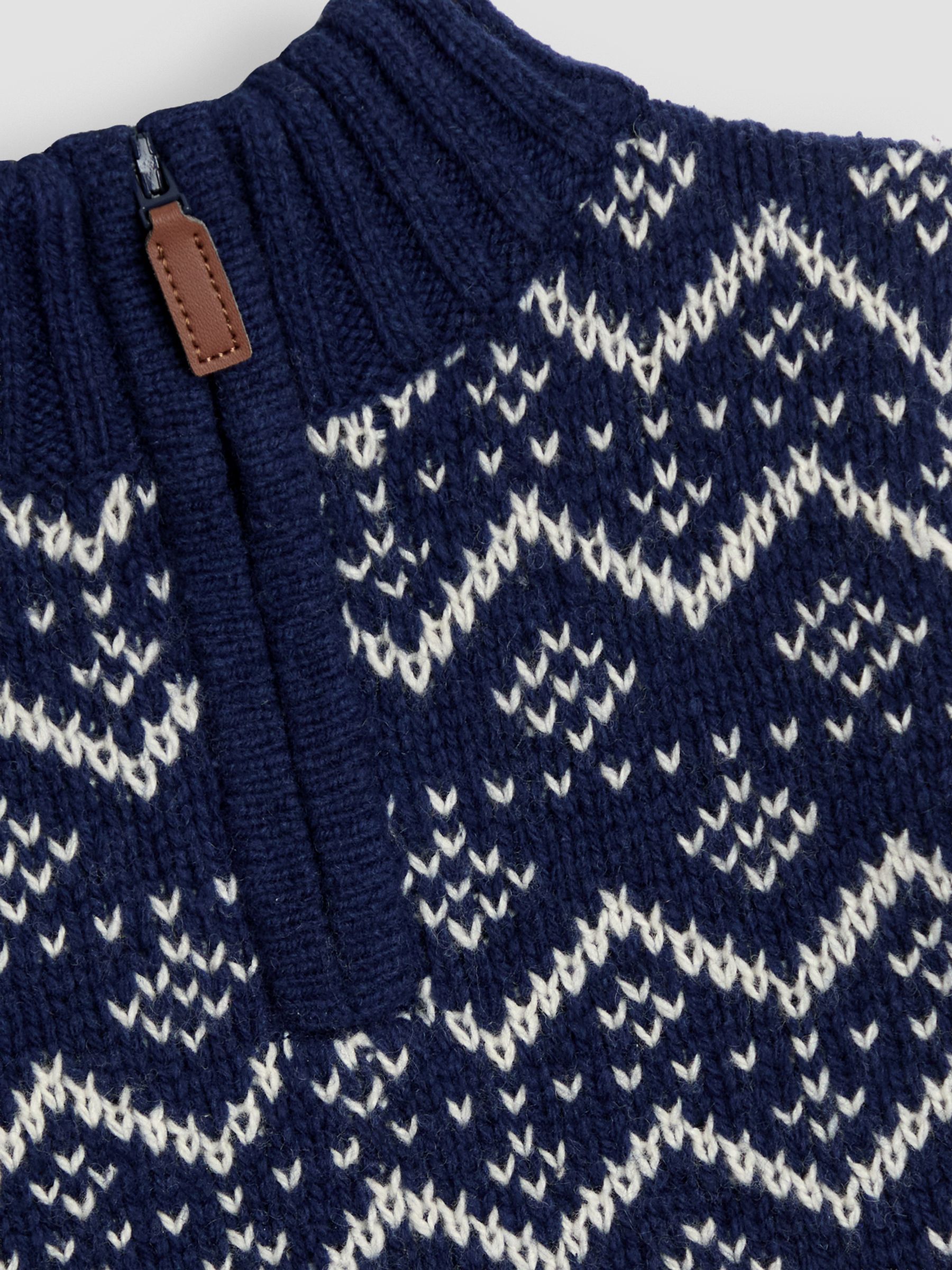 Navy Blue Fair Isle Half Zip Knit Jumper - Image 5 of 6