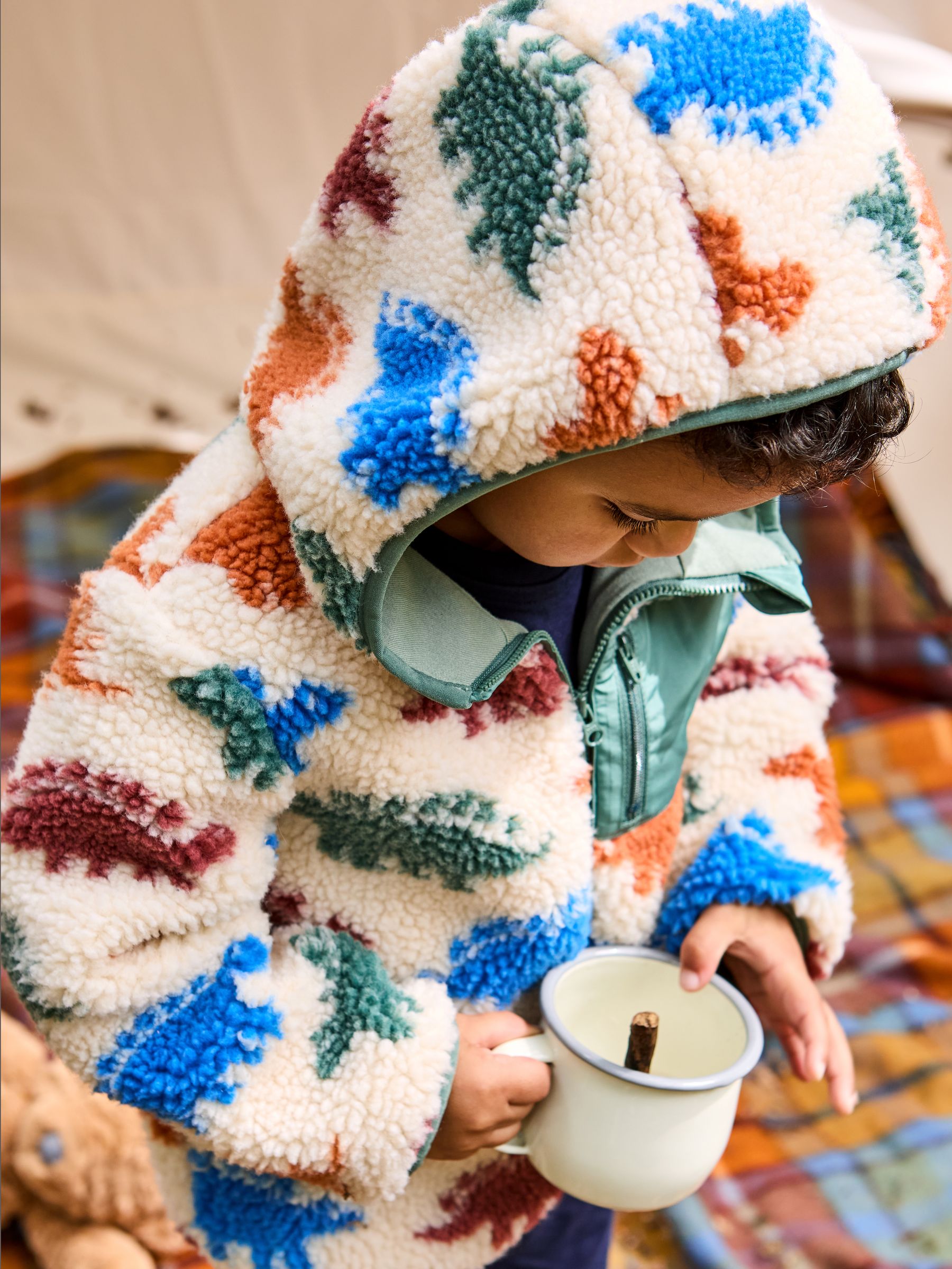 Natural Stegosaurus Dino Checkerboard Hooded Borg Jacket - Image 7 of 7