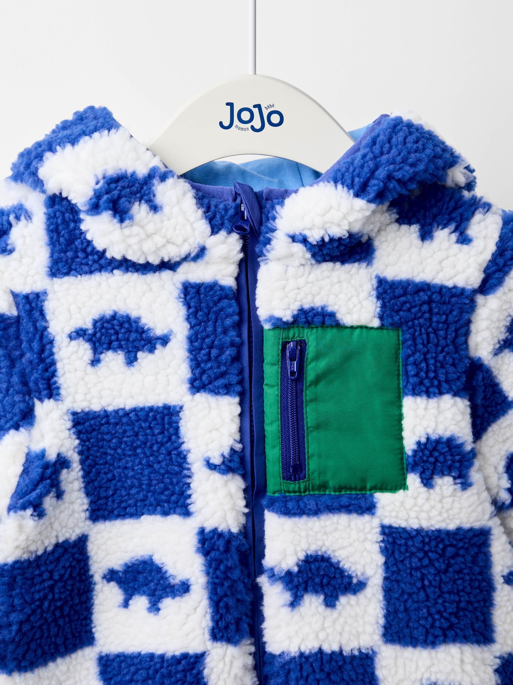 Blue Dino Checkerboard Hooded Borg Jacket - Image 2 of 5