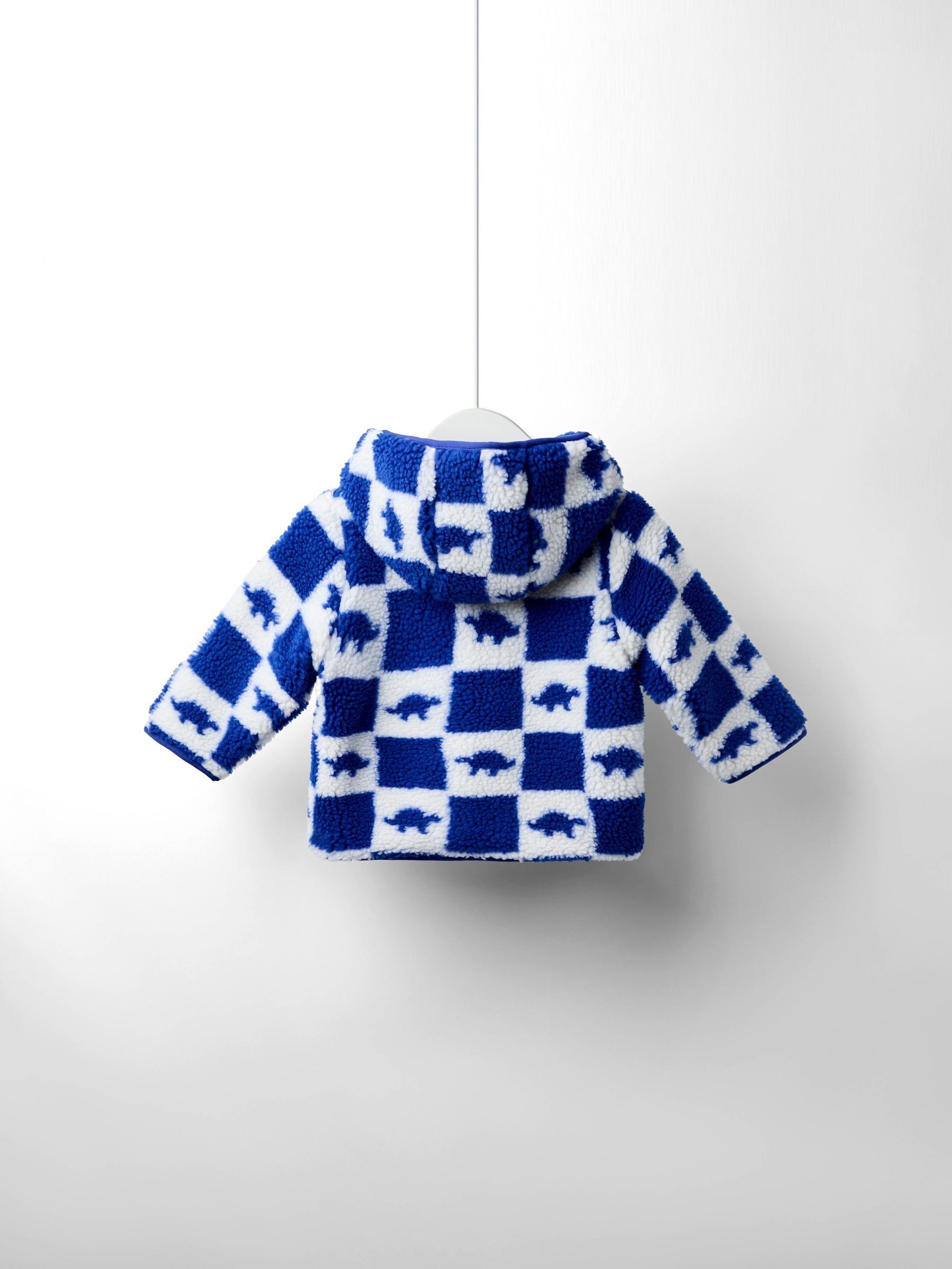 Blue Dino Checkerboard Hooded Borg Jacket - Image 3 of 5