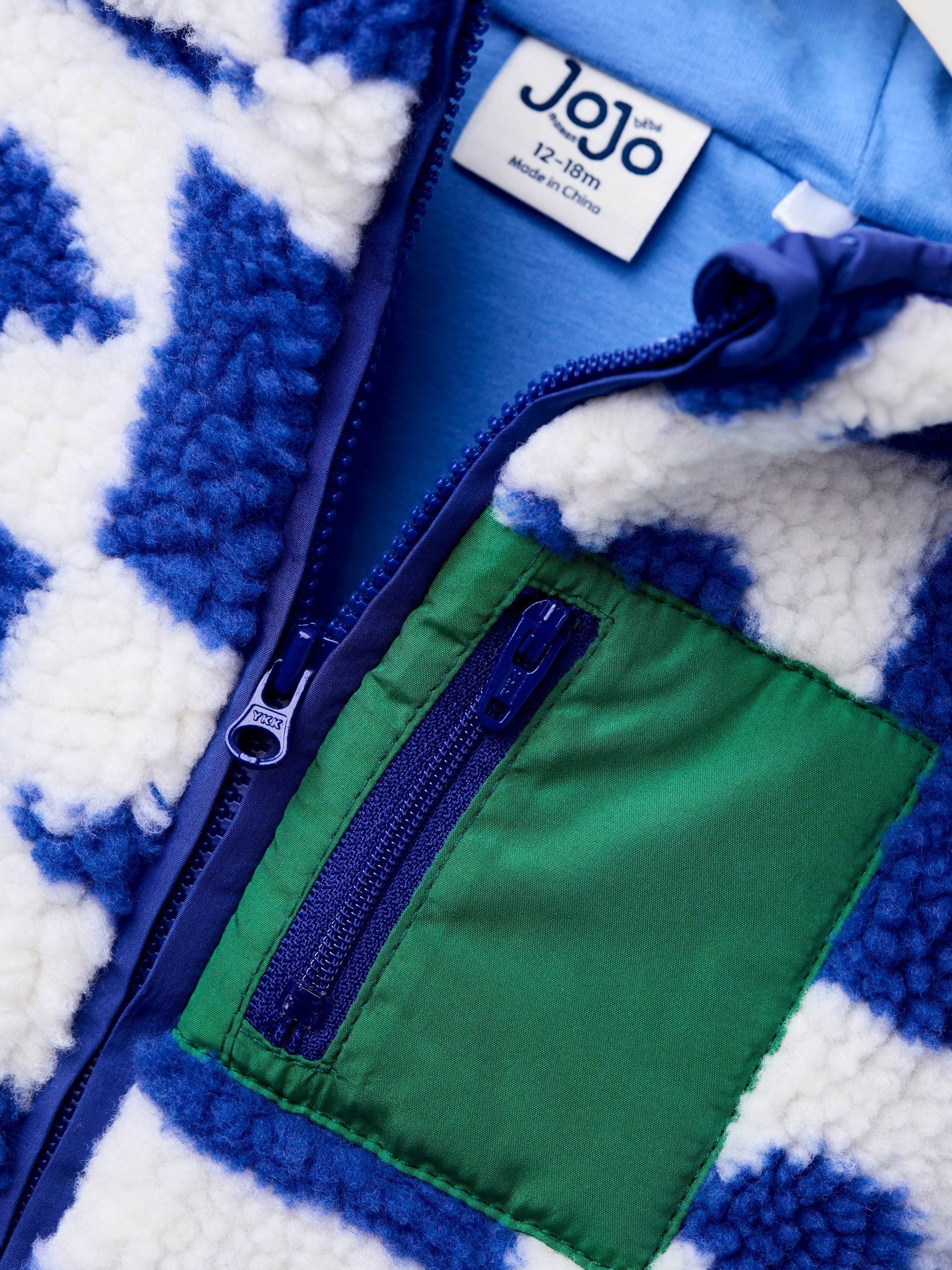 Blue Dino Checkerboard Hooded Borg Jacket - Image 5 of 5
