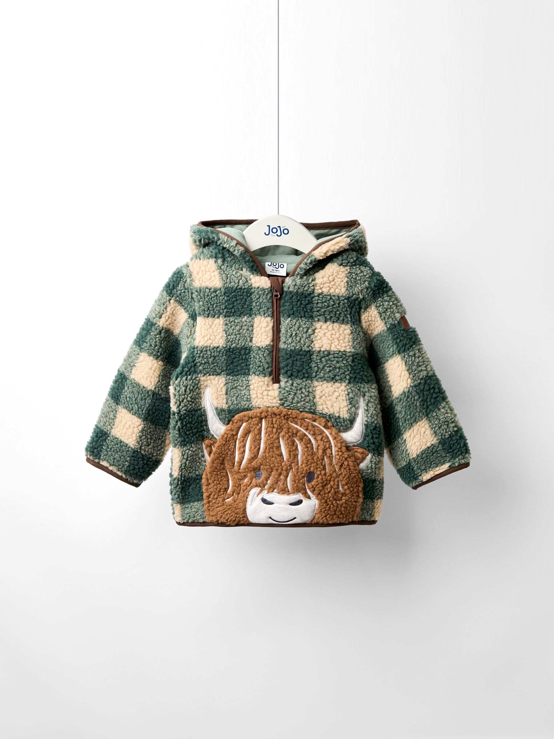 Green Highland Cow Appliqué Half Zip Borg Jacket - Image 1 of 6