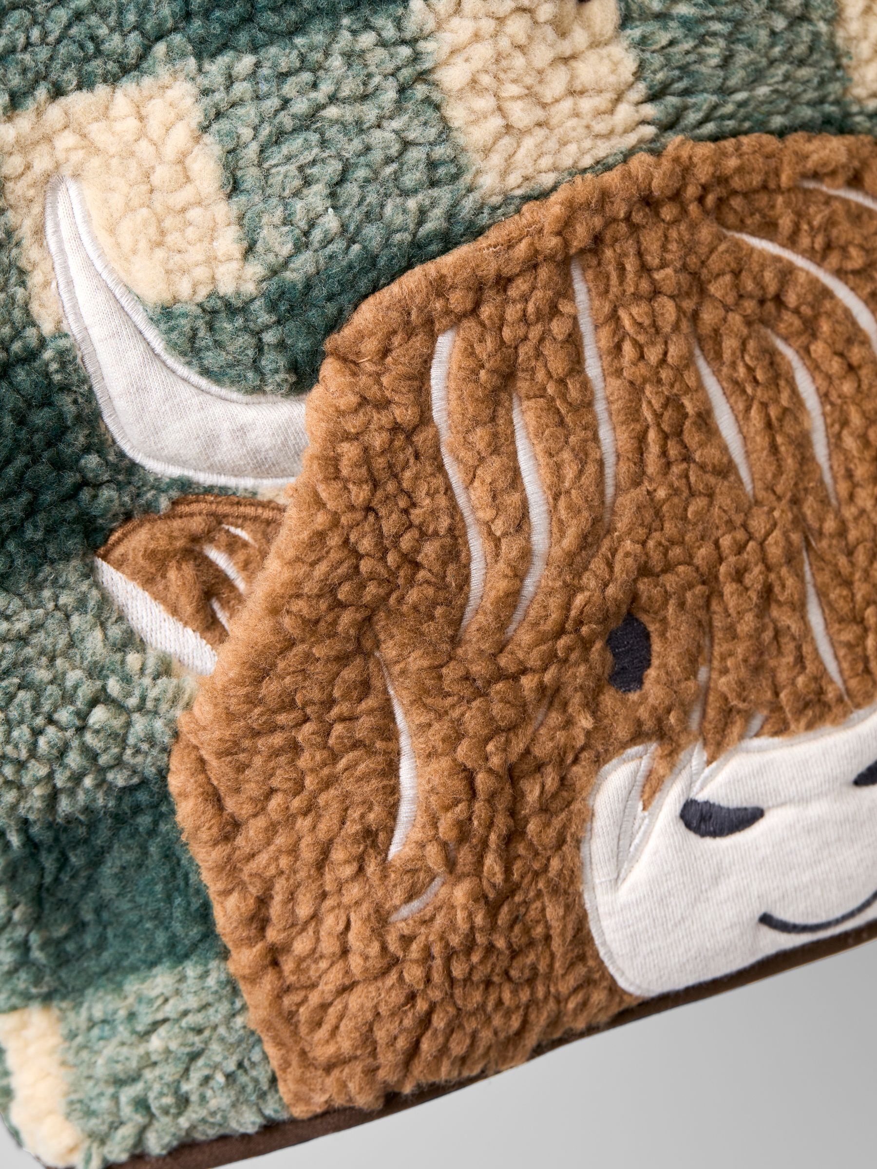 Green Highland Cow Appliqué Half Zip Borg Jacket | JoJo Maman Bébé USA