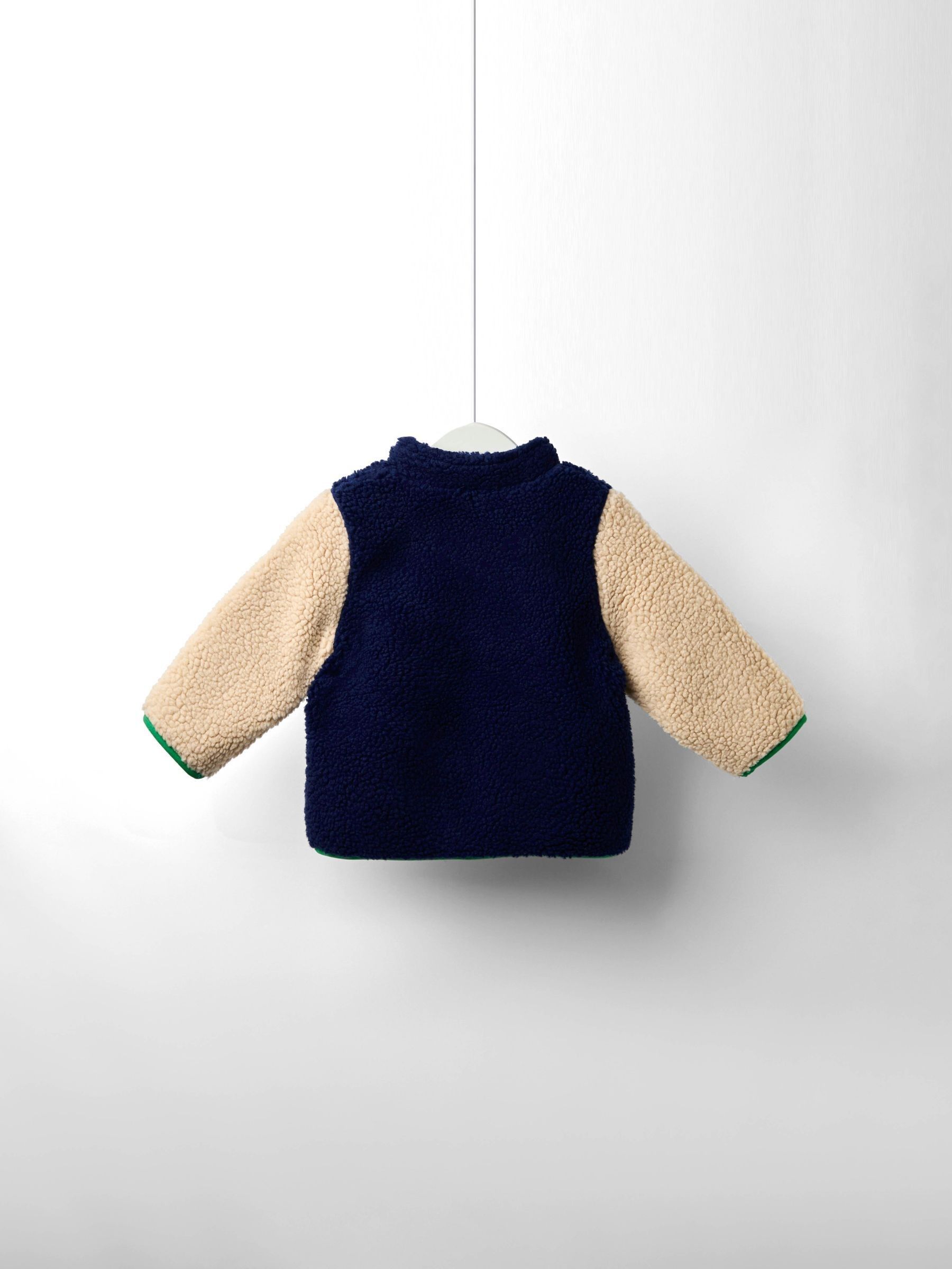 Navy Blue Hooded Teddy Fleece Jacket - Image 10 of 10