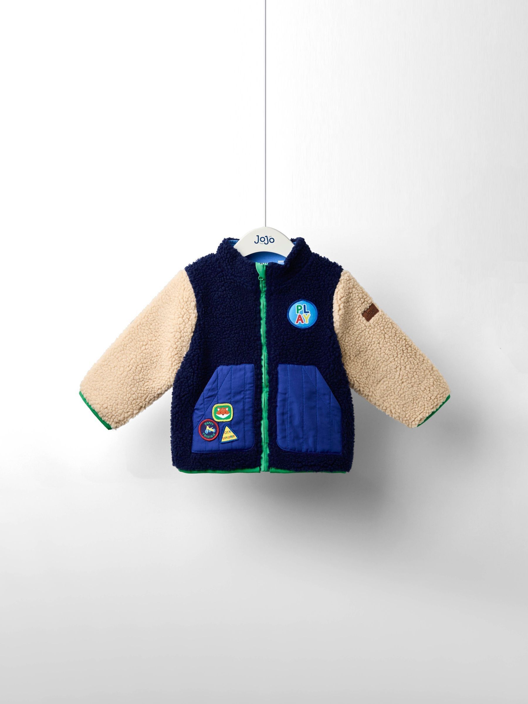 Navy Blue Colour Block Fleece Jacket - Image 3 of 9