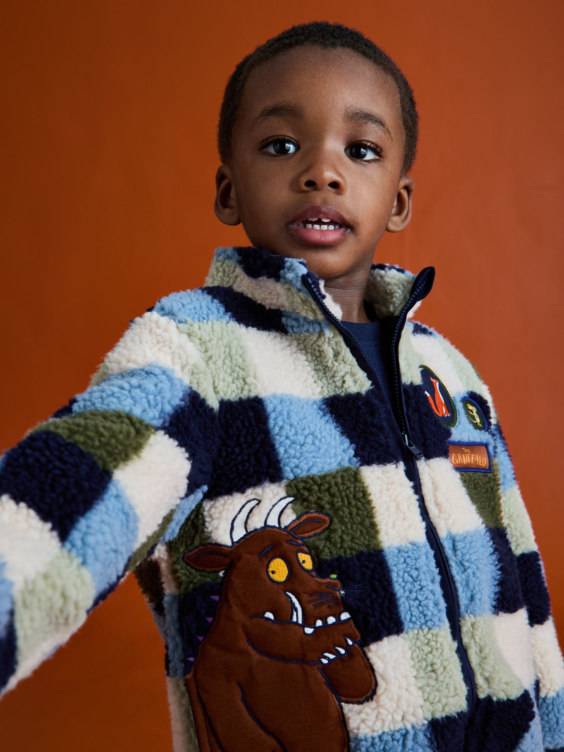JOJO ネイビー 下駄　M26.5〜28cm向け The Gruffalo Blue Appliqué Teddy Fleece Jacket | JoJo Maman Bébé USA